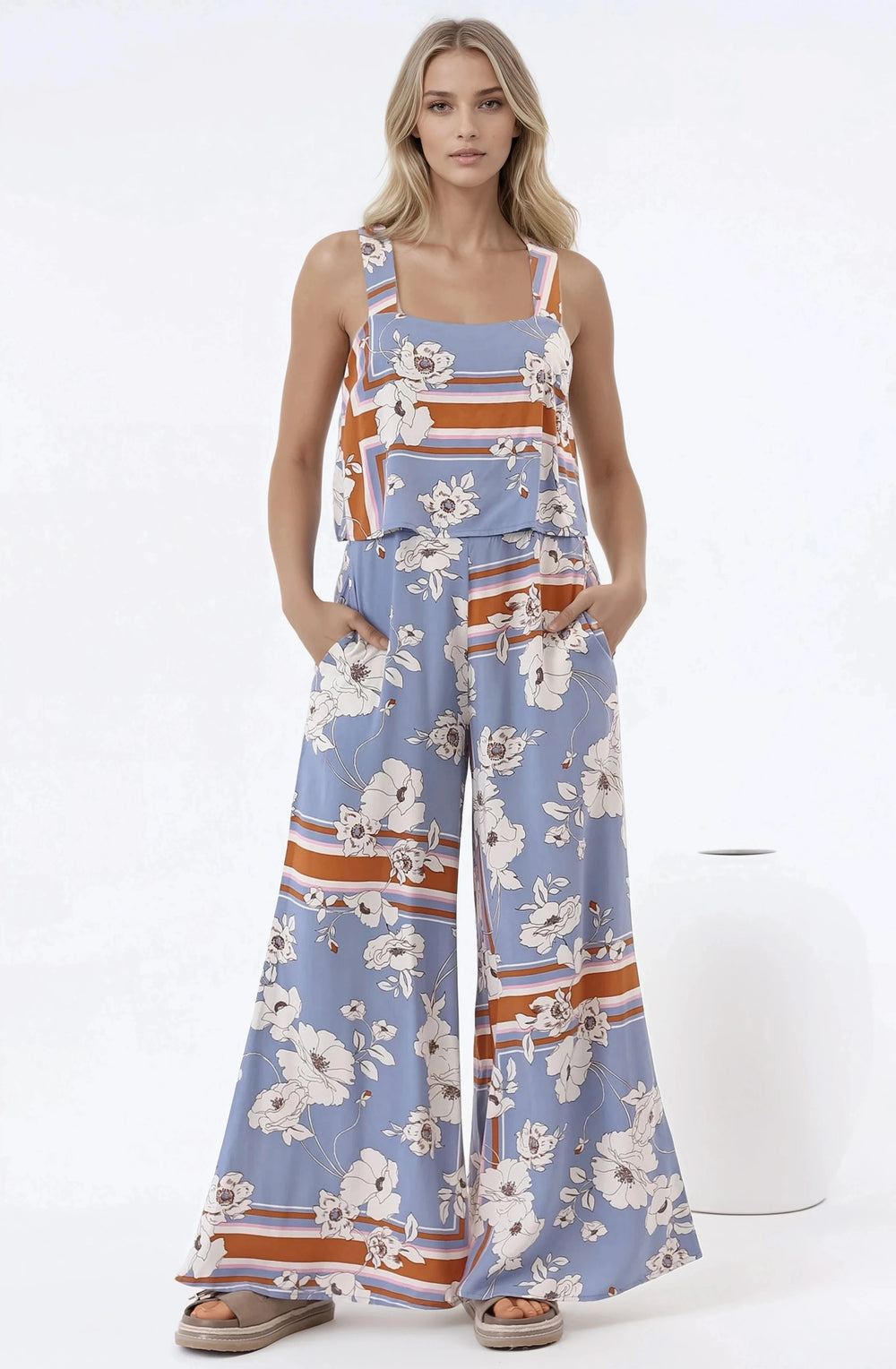 True Jumpsuit - Square Neckline Overall Jumpsuit in Trinity Print