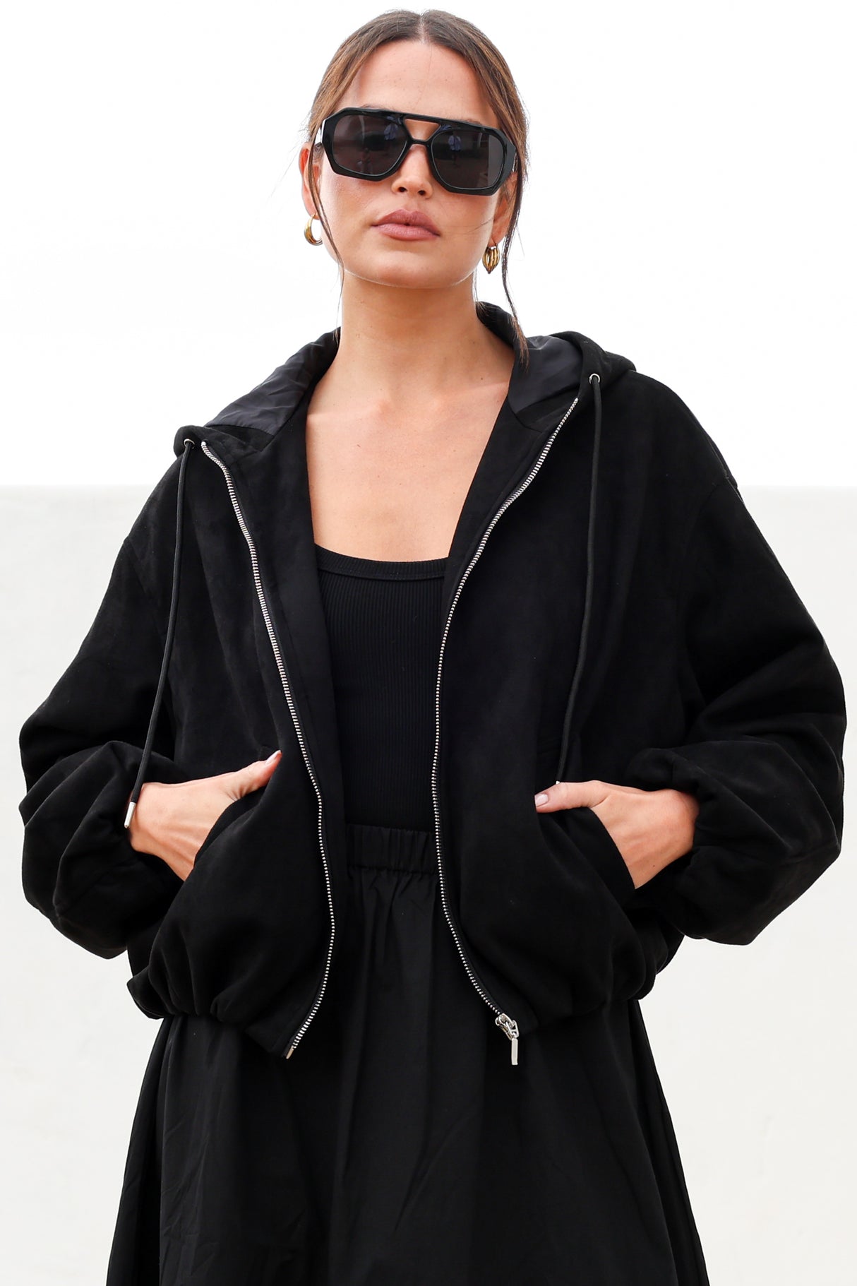 Model wearing Vector Jacket in Black from Salty Crush