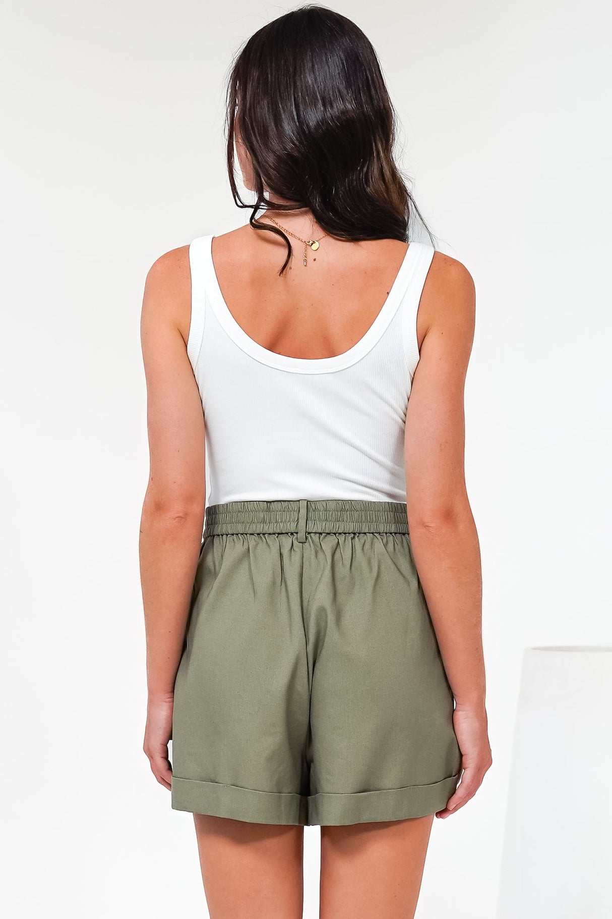 Ventura Shorts - High Waisted Tailored Shorts with Pockets in Military Green