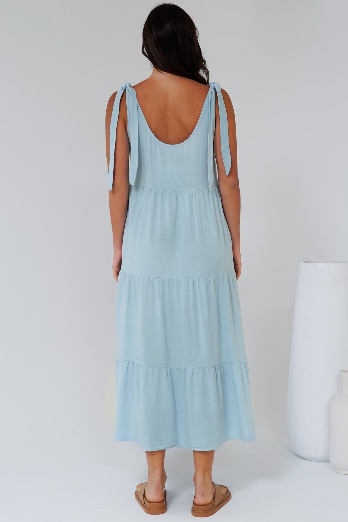 Verona Midi Dress - Tie at Shoulder Straps Sun Dress in Sky Blue