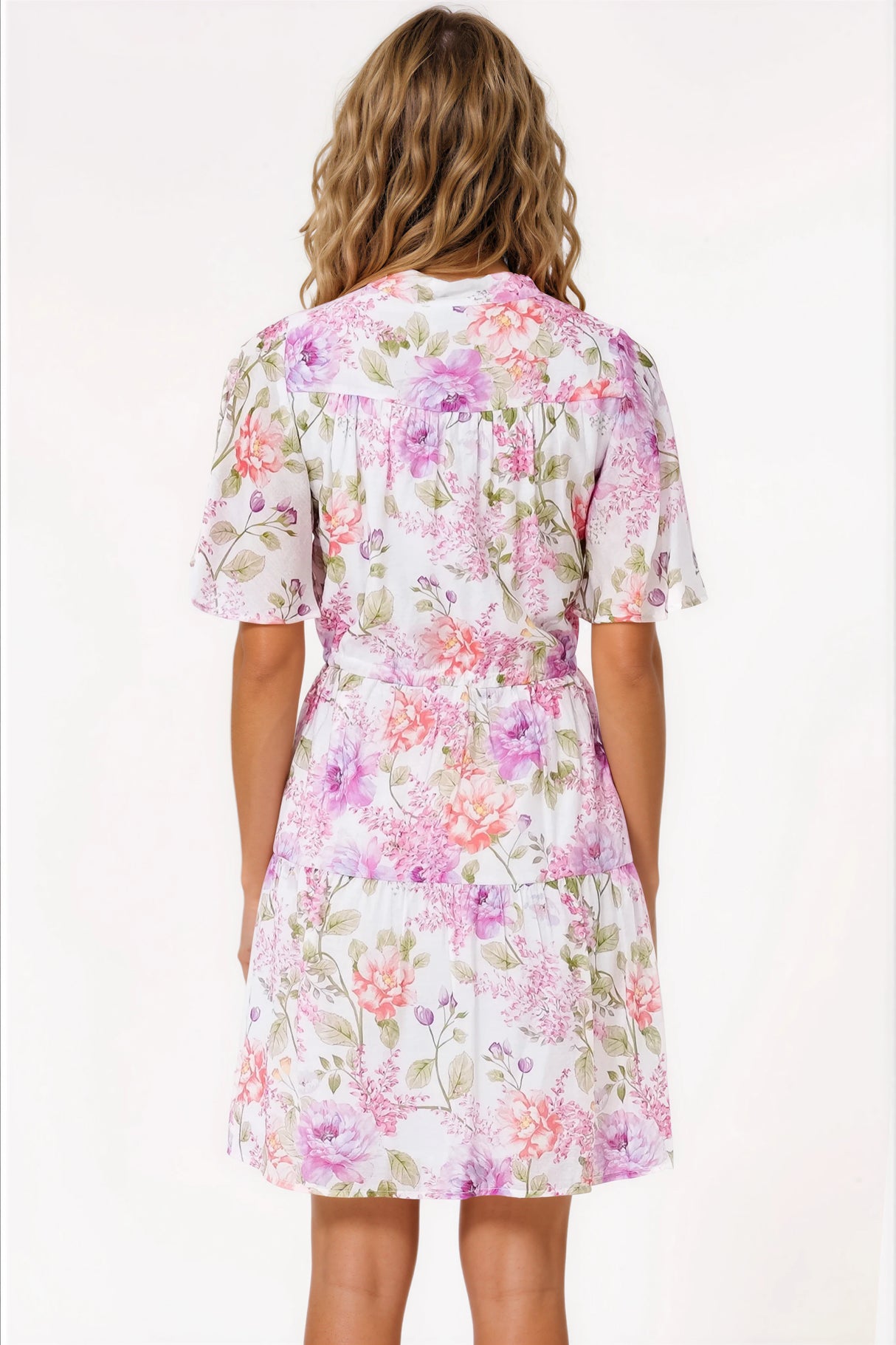 Vesna Mini Dress - Mandarin Collared Flutter Sleeve Shirt Dress with Waist Tie in Honora Print