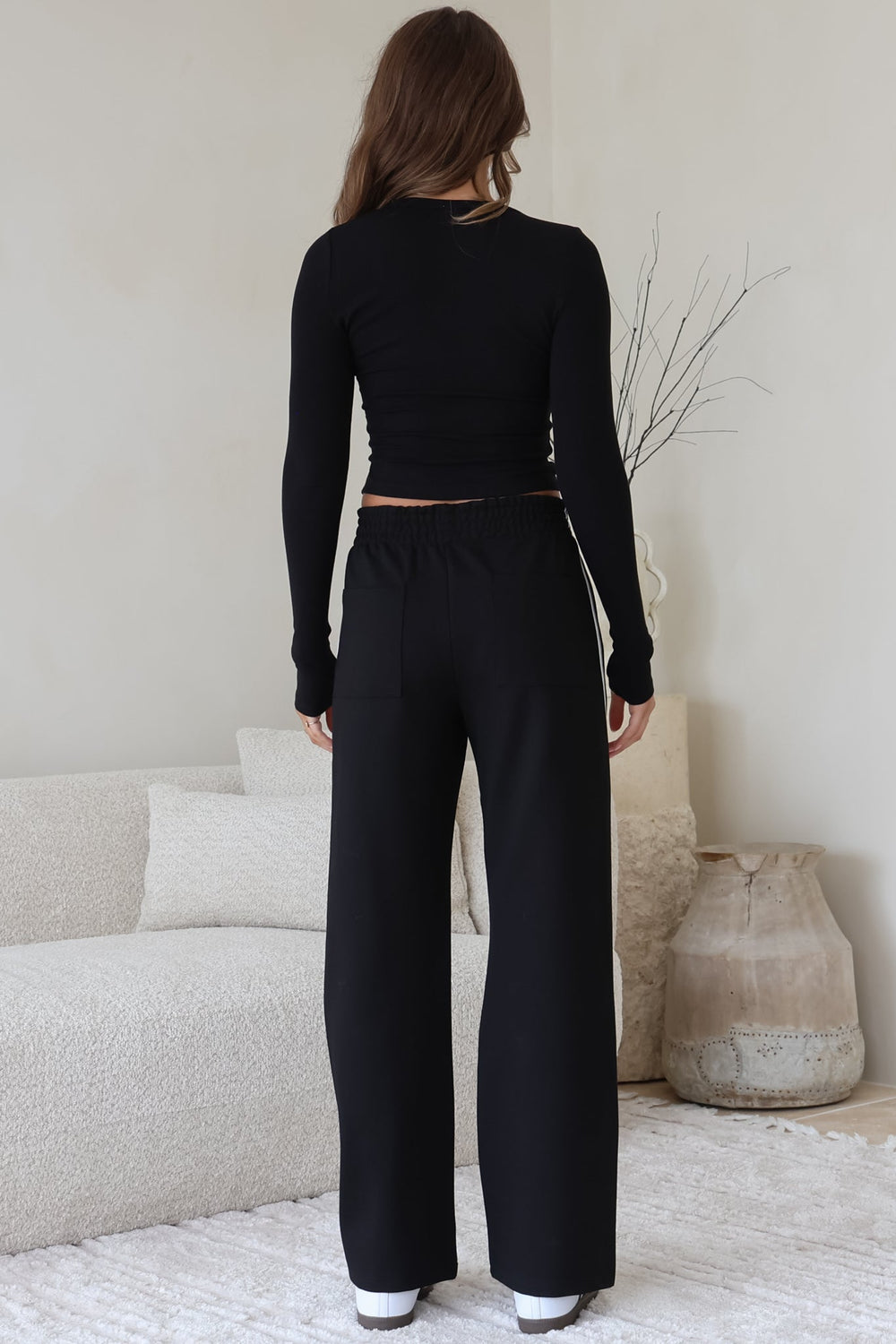 Victoria Pants - High Waisted Sports Stripe Side Seams in Black