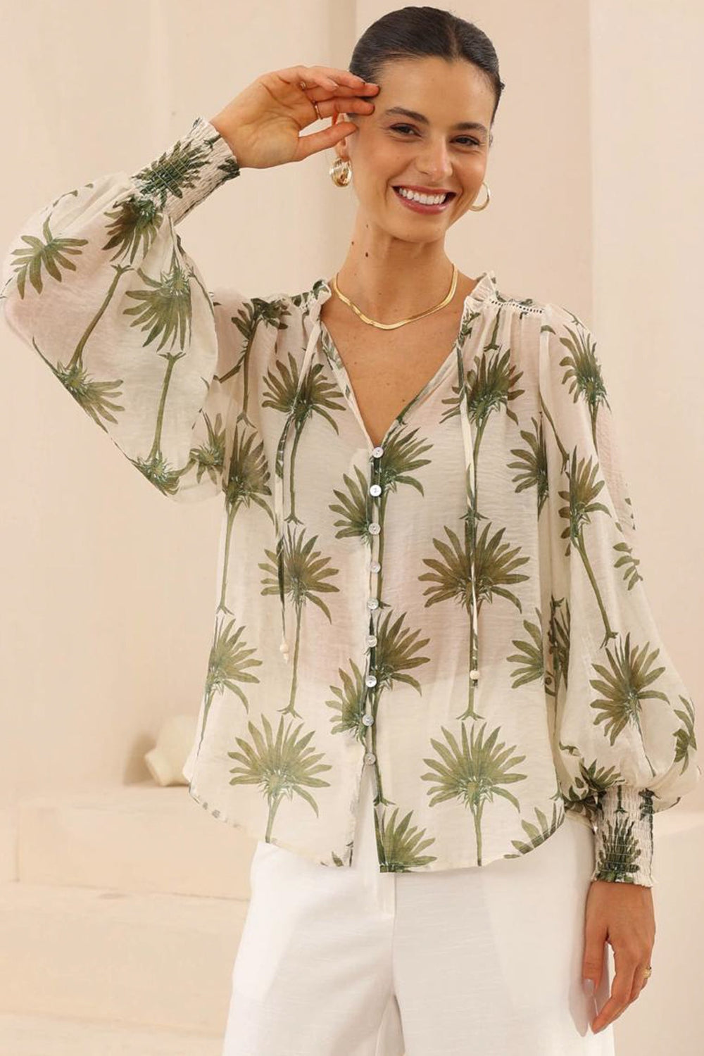 Violet Blouse - Frill Collar Button Down Balloon Sleeve Blouse In Brooks Print