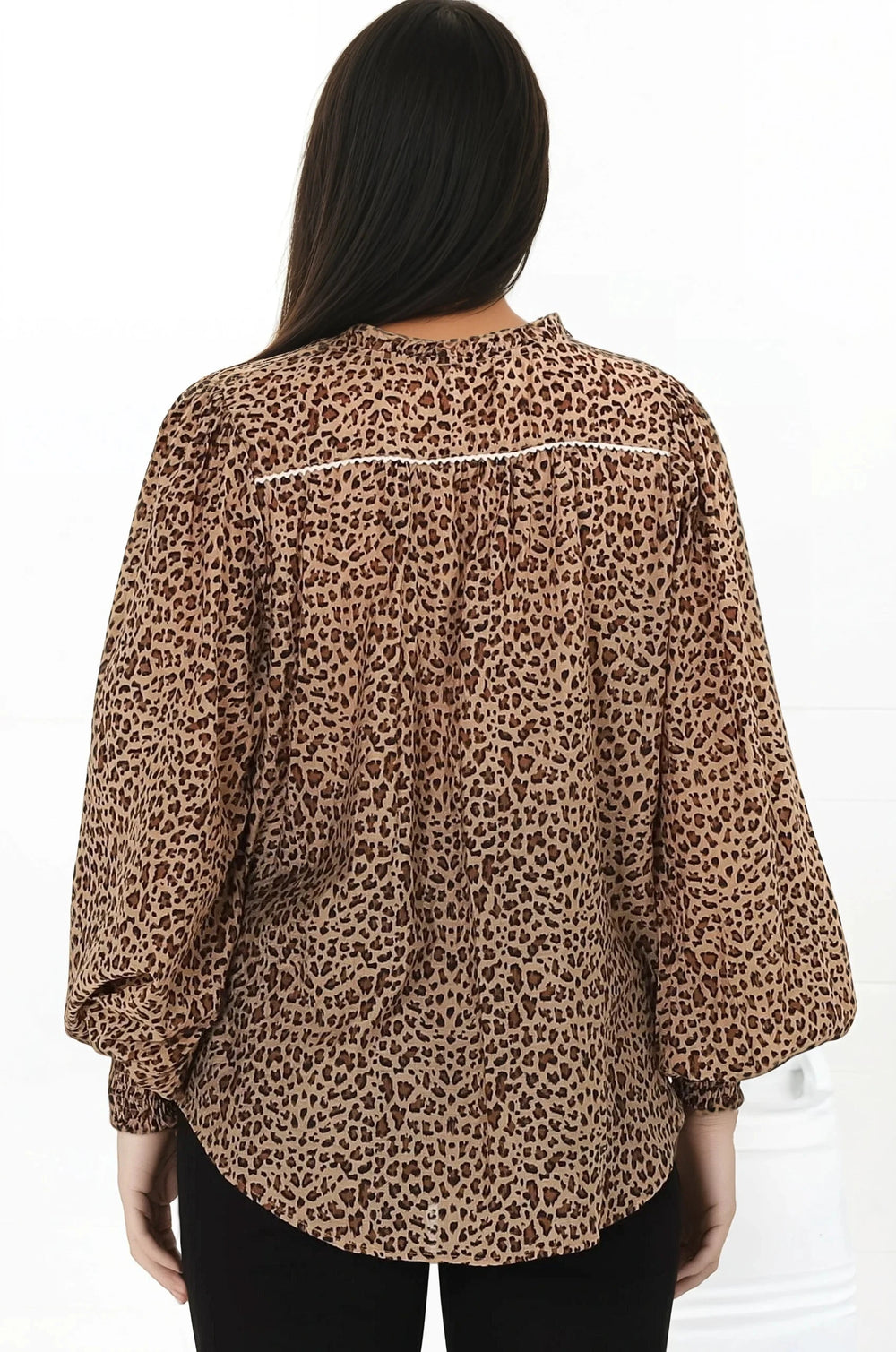 Violet Blouse - Frill Collar Button Down Balloon Sleeve Blouse In Wyatt Print