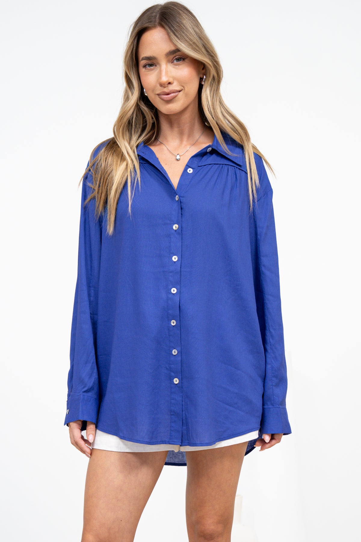Voluta Shirt - Classic Point Collar Button Down with Long Button Cuff Sleeves in Cobalt Blue