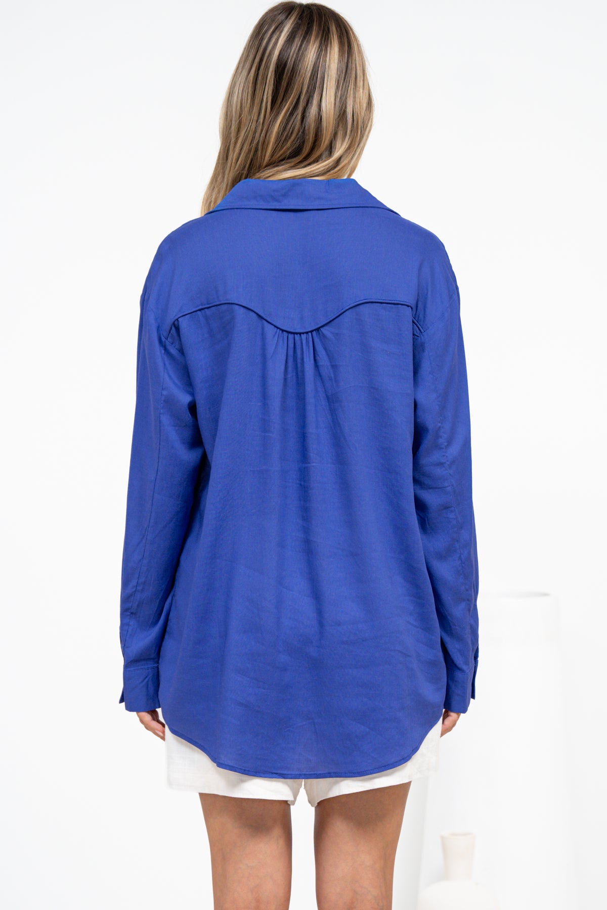 Voluta Shirt - Classic Point Collar Button Down with Long Button Cuff Sleeves in Cobalt Blue
