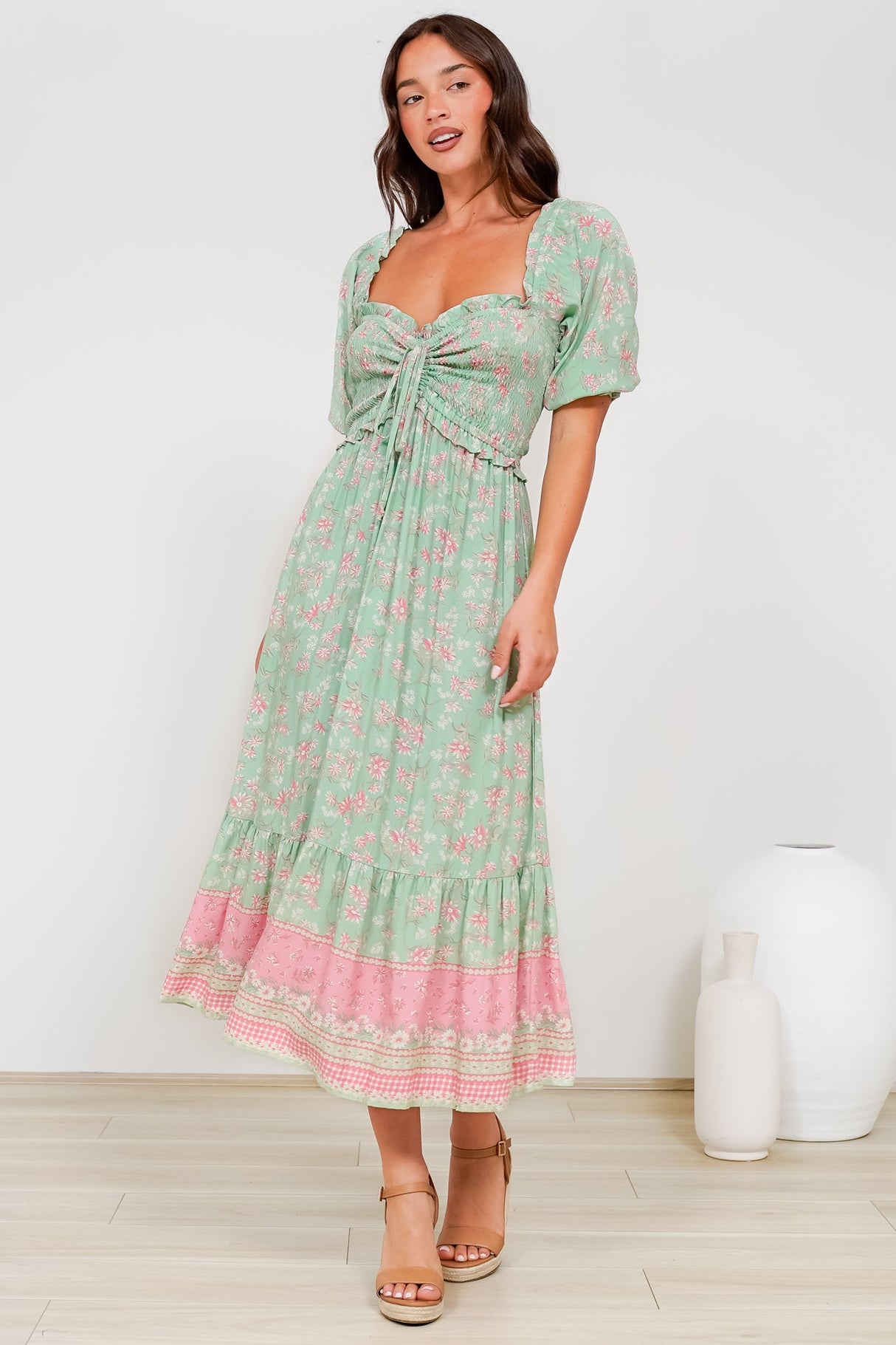 Wellington Midi Dress - On or Off Shoulder A-Line Dress in Roxia Print