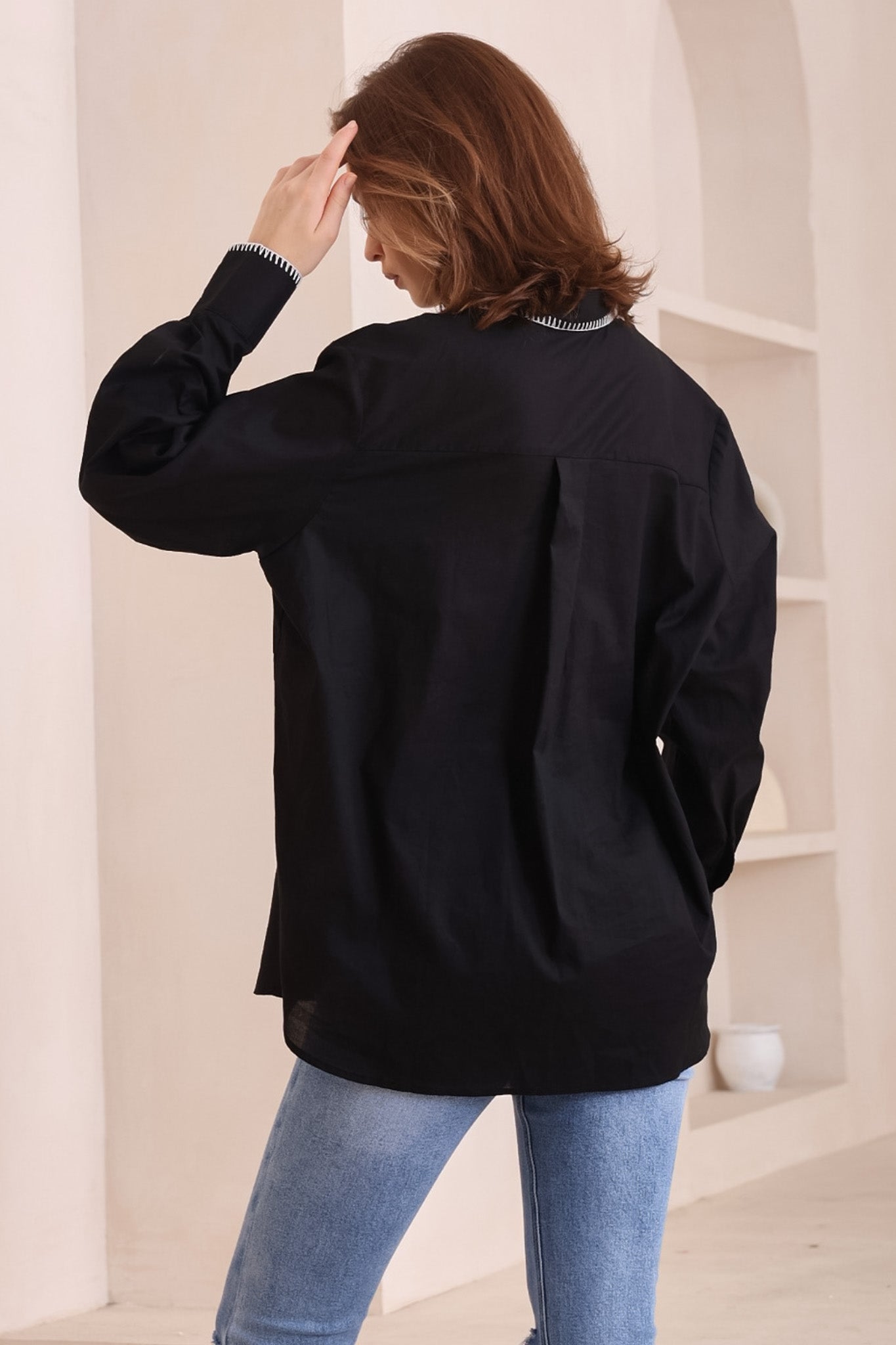 Whistler Shirt - Contrast Stitch Button Down Shirt in Black