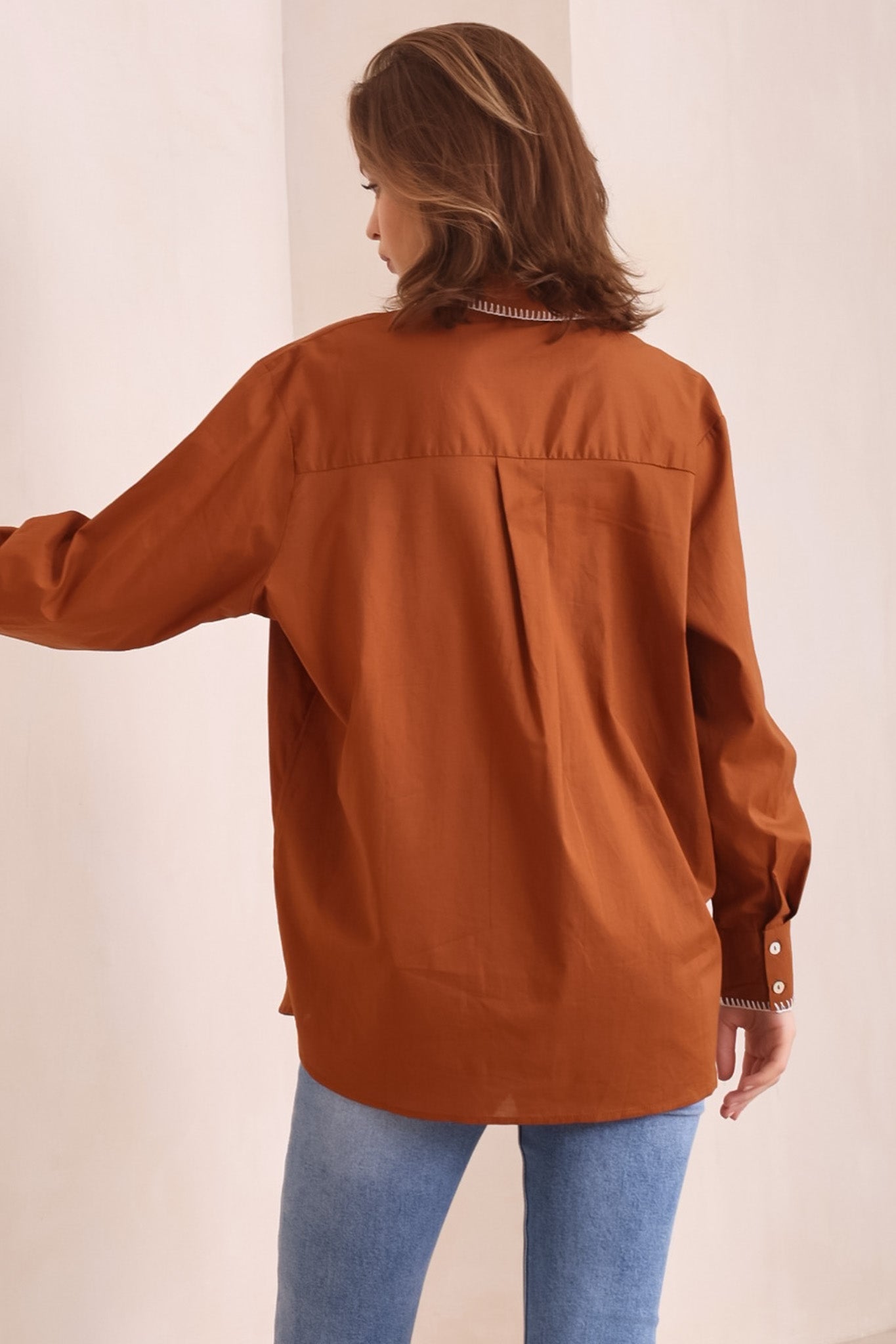 Whistler Shirt - Contrast Stitch Button Down Shirt in Brown