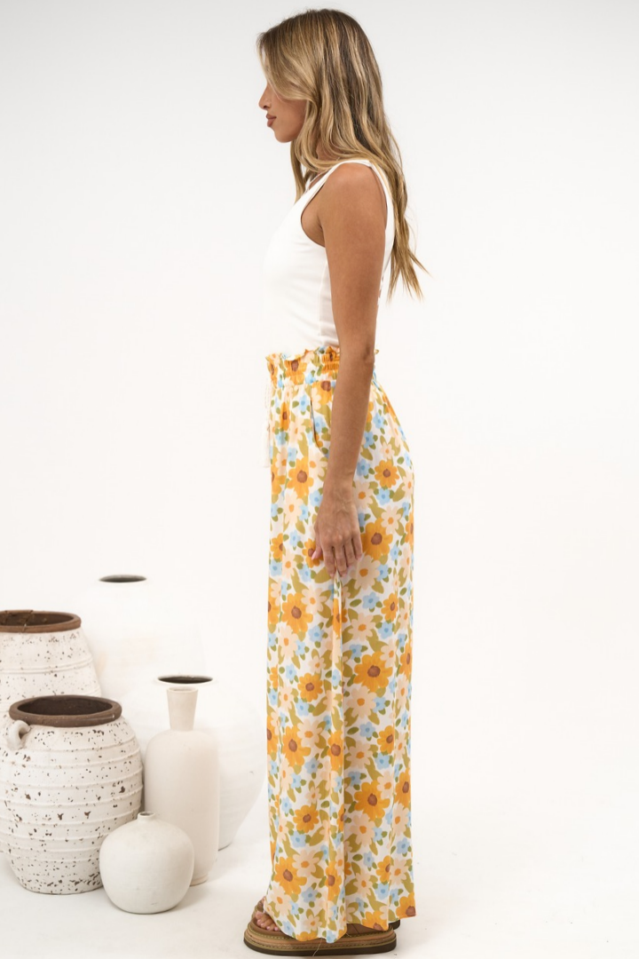 Velman Pants - Paper Bag High Waisted Wide Leg Pants in Sorella Print