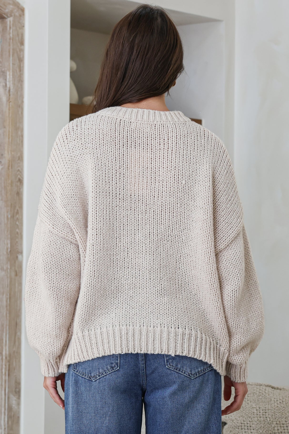 Wildflower Jumper - Chunky Knit Jumper with Flower Decals in Beige Multi