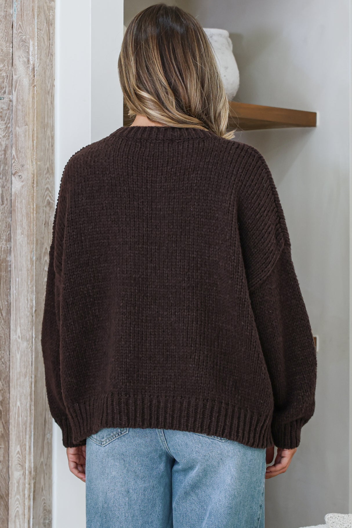 Wildflower Jumper - Chunky Knit Jumper with Flower Decals in Chocolate Multi