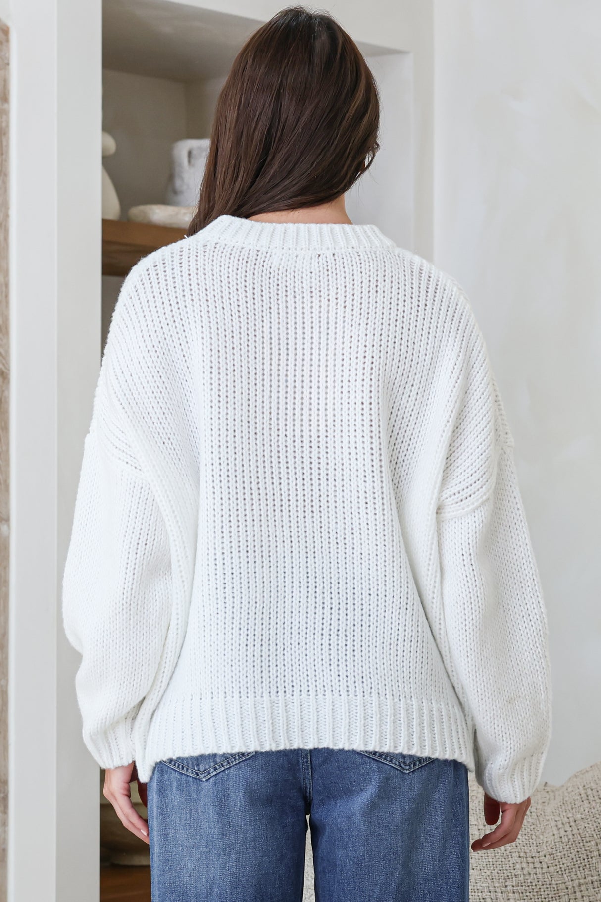 Wildflower Jumper - Chunky Knit Jumper with Flower Decals in White Multi