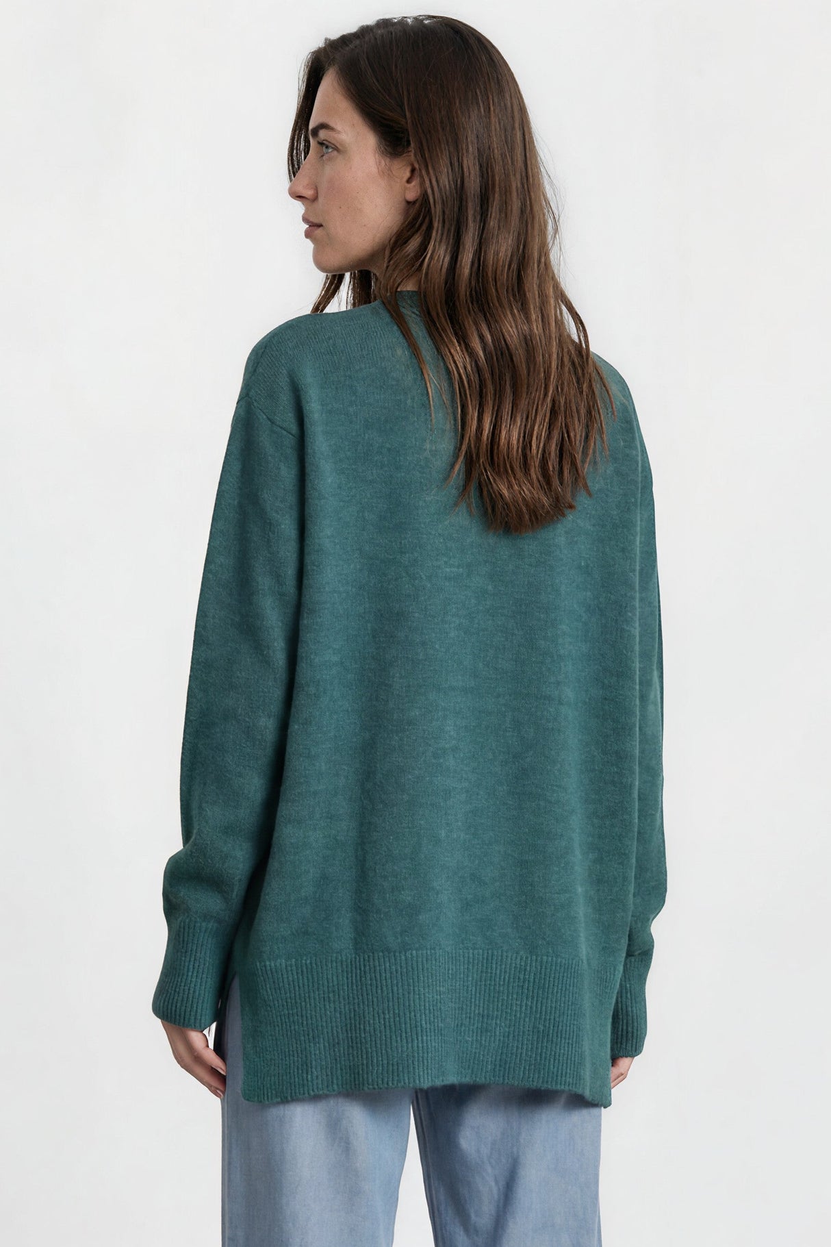 Model wearing Willow Jumper in Teal from Salty Crush