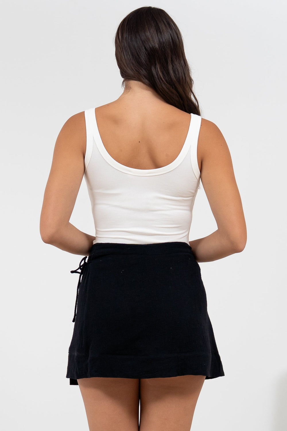 Xara Mini Skirt - High Waisted True Wrap Skirt in Black