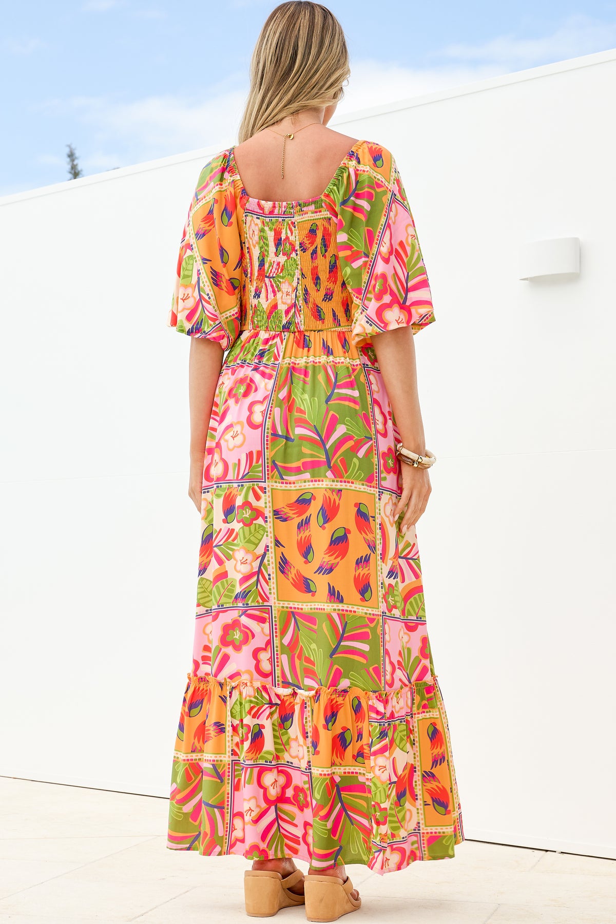 Yanna Maxi Dress - On or Off Shoulder A Line Dress with Elasticated Back in Labelle Print