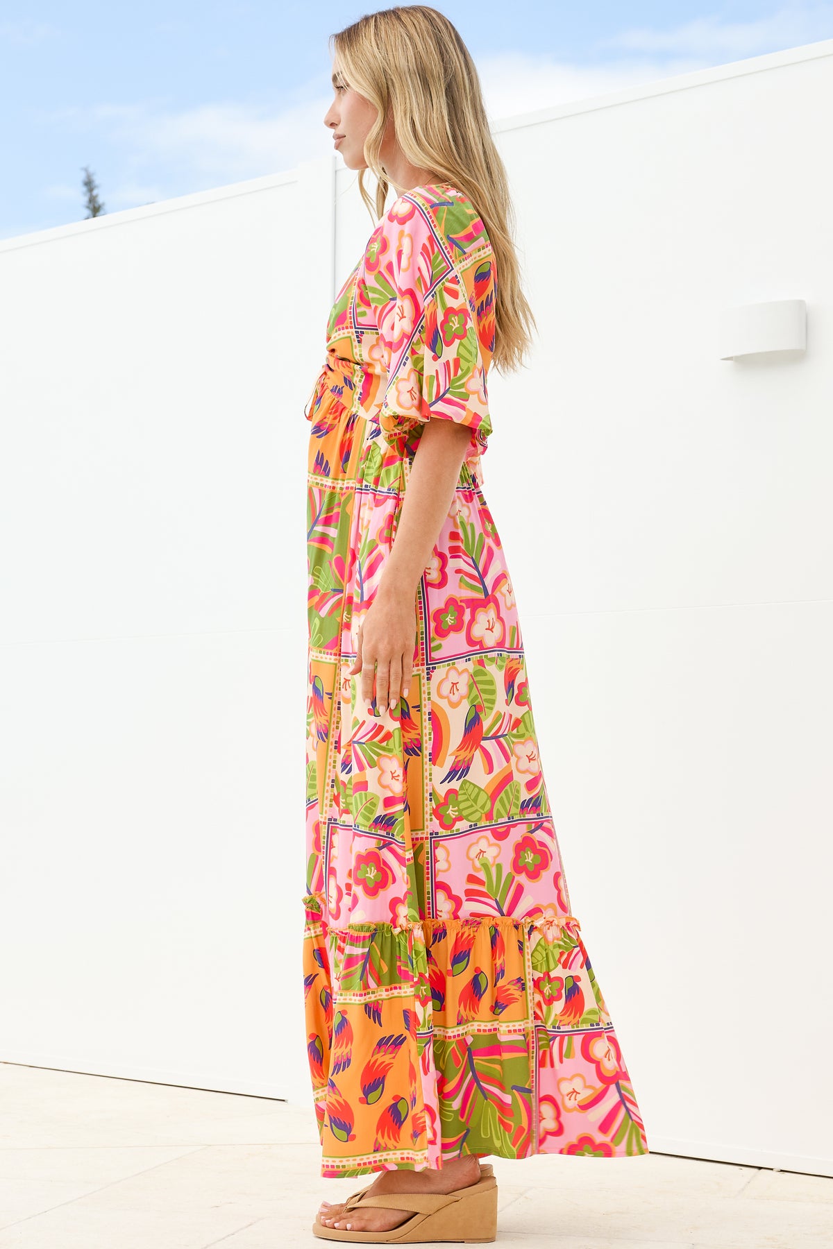 Yanna Maxi Dress - On or Off Shoulder A Line Dress with Elasticated Back in Labelle Print