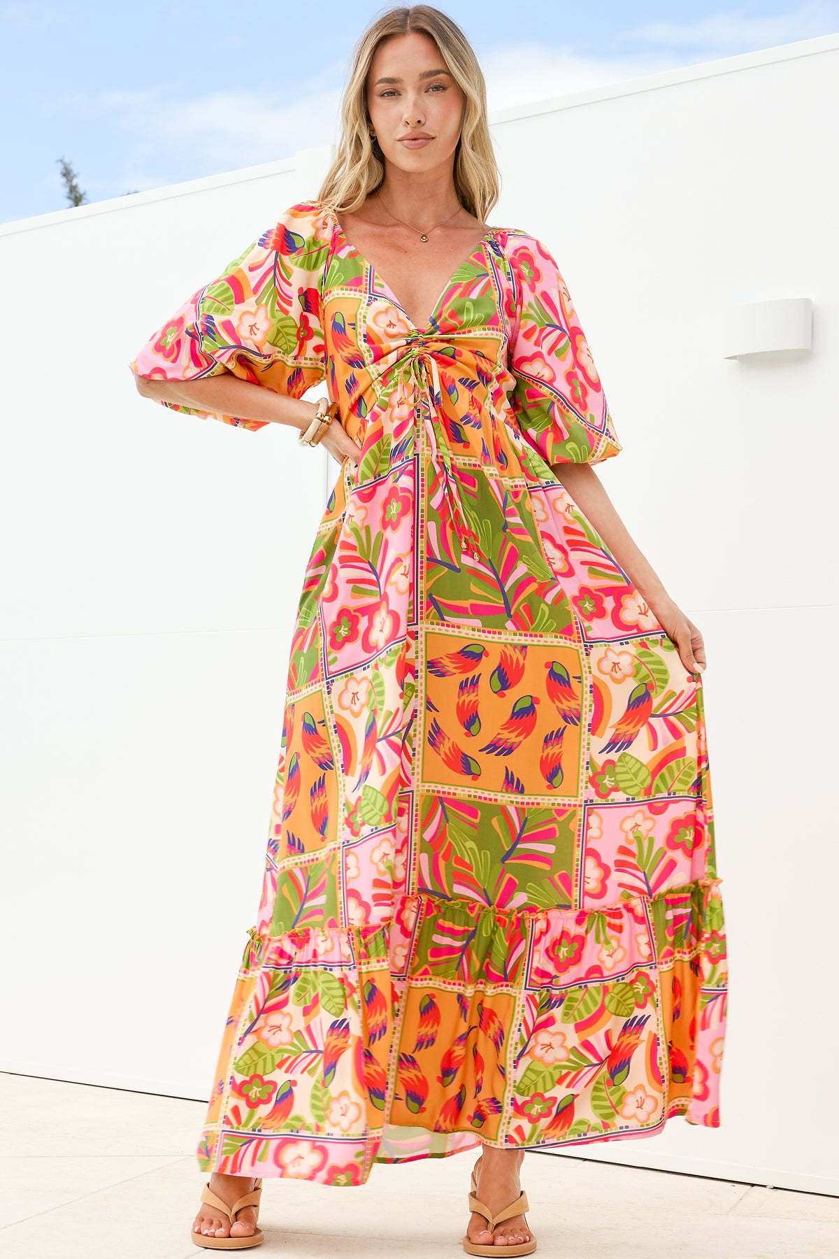 Yanna Maxi Dress - On or Off Shoulder A Line Dress with Elasticated Back in Labelle Print