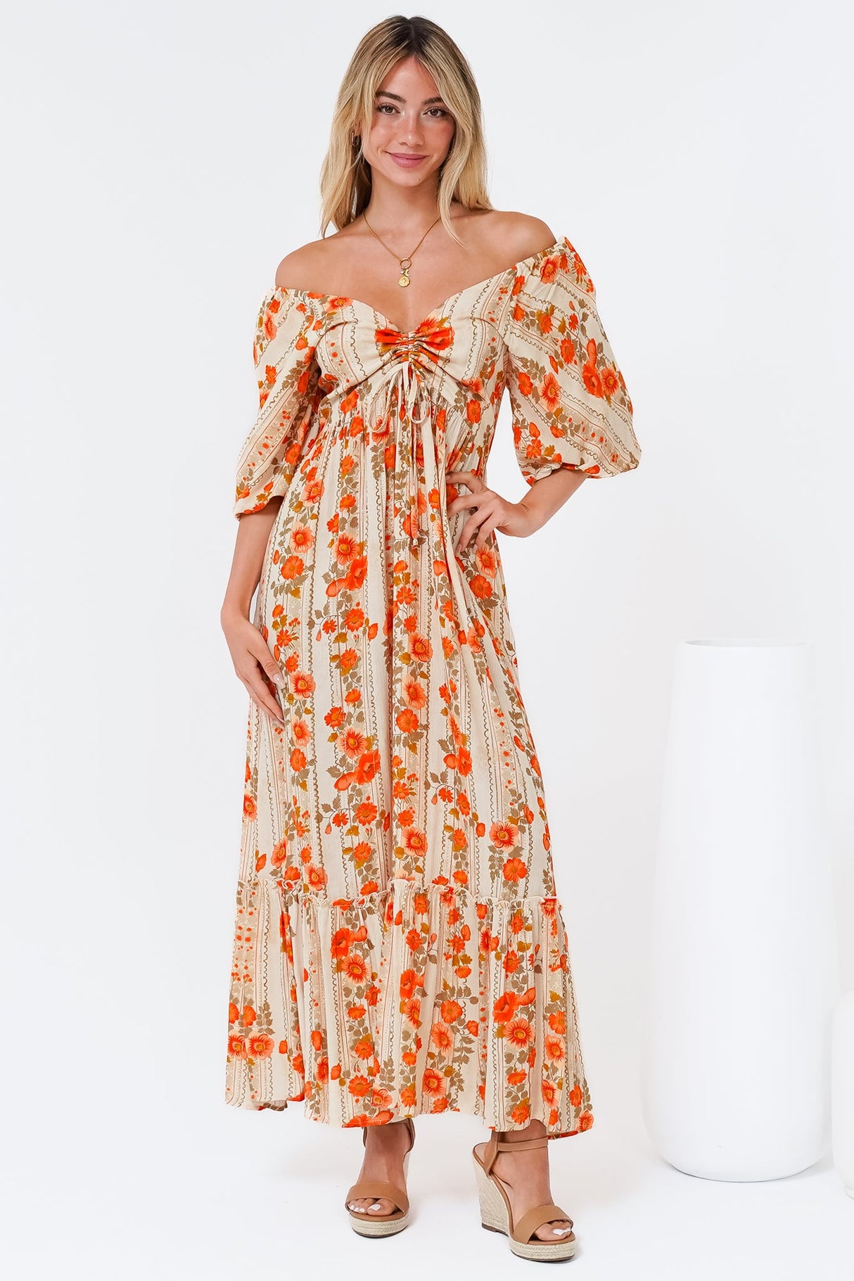 Yanna Maxi Dress - On or Off Shoulder A Line Dress with Elasticated Back in Vondrosa Print