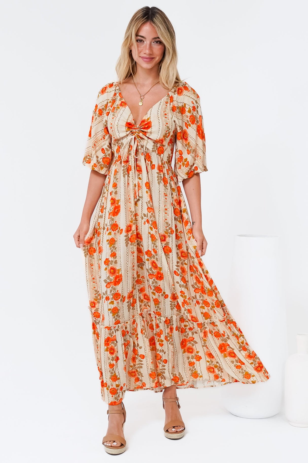 Yanna Maxi Dress - On or Off Shoulder A Line Dress with Elasticated Back in Vondrosa Print