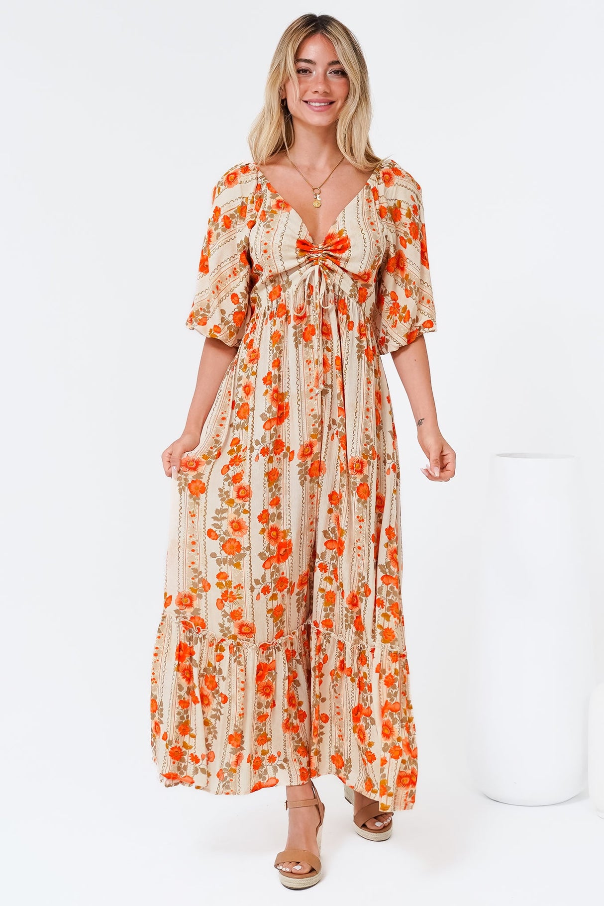 Yanna Maxi Dress - On or Off Shoulder A Line Dress with Elasticated Back in Vondrosa Print