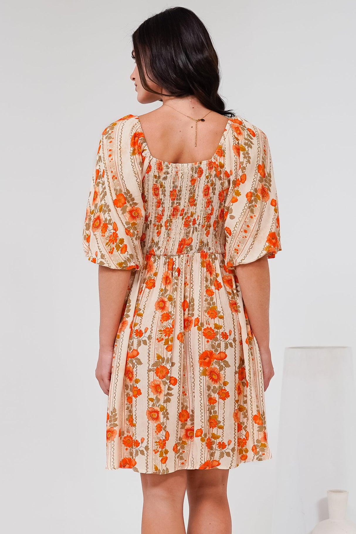 Yanna Mini Dress - On or Off Shoulder A Line Dress with Elasticated Back in Vondrosa Print