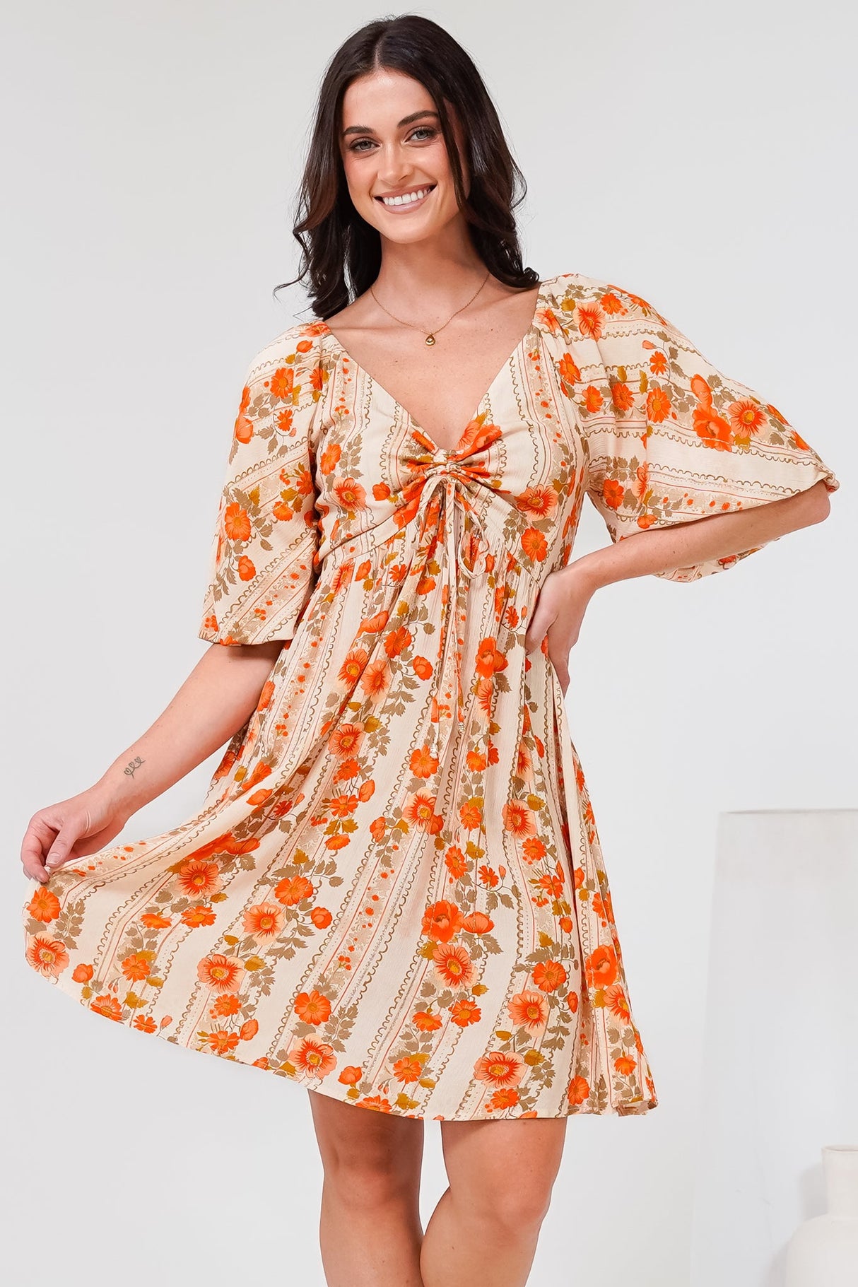 Yanna Mini Dress - On or Off Shoulder A Line Dress with Elasticated Back in Vondrosa Print