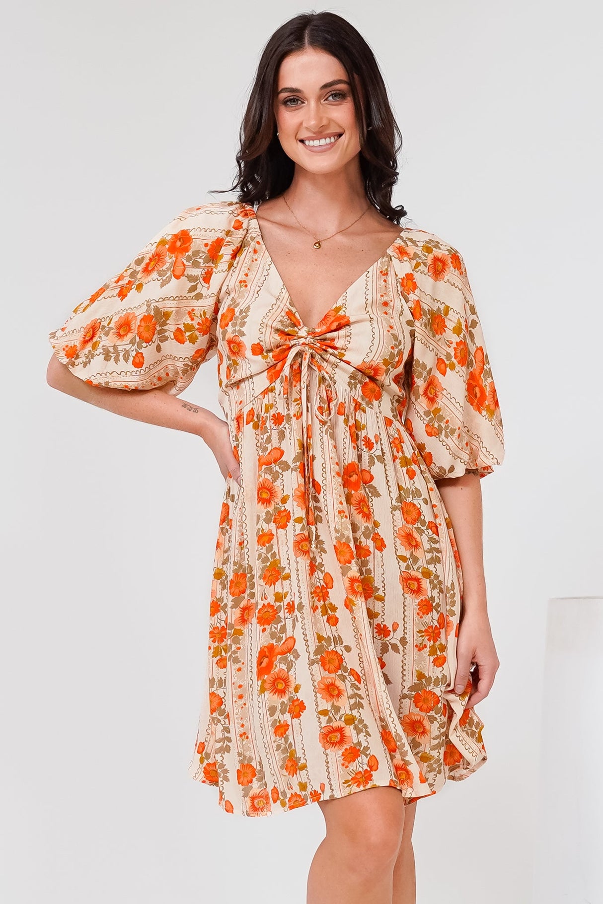 Yanna Mini Dress - On or Off Shoulder A Line Dress with Elasticated Back in Vondrosa Print