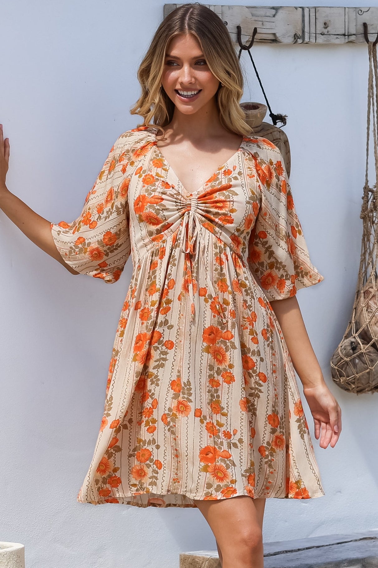 Yanna Mini Dress - On or Off Shoulder A Line Dress with Elasticated Back in Vondrosa Print