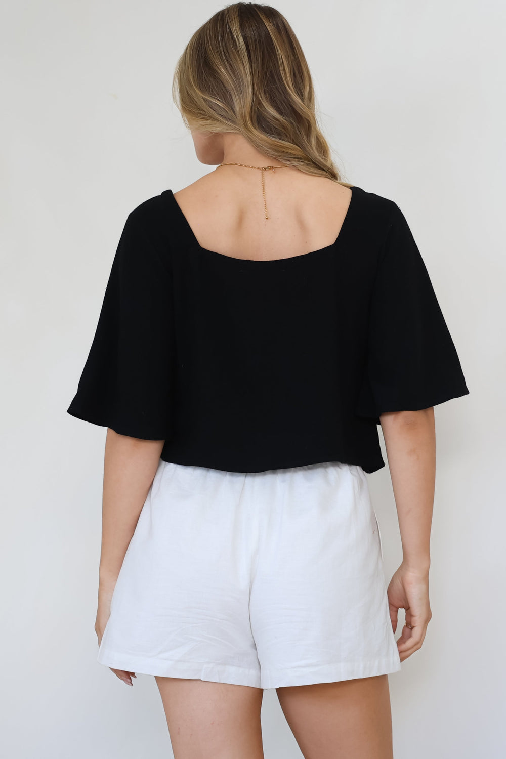 Zali Top - Square Neckline Crop with Short Airy Sleeves in Black