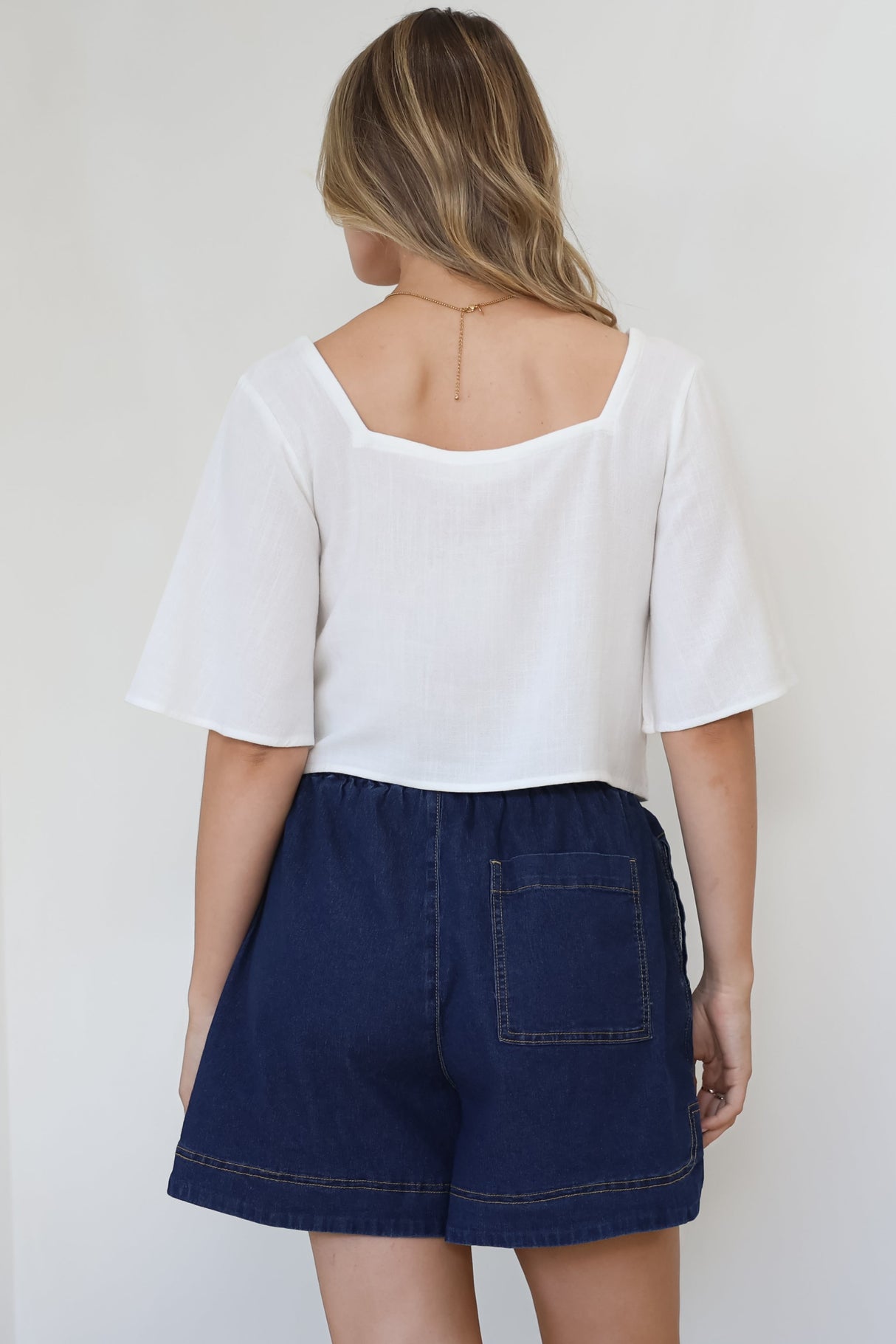 Zali Top - Square Neckline Crop with Short Airy Sleeves in White