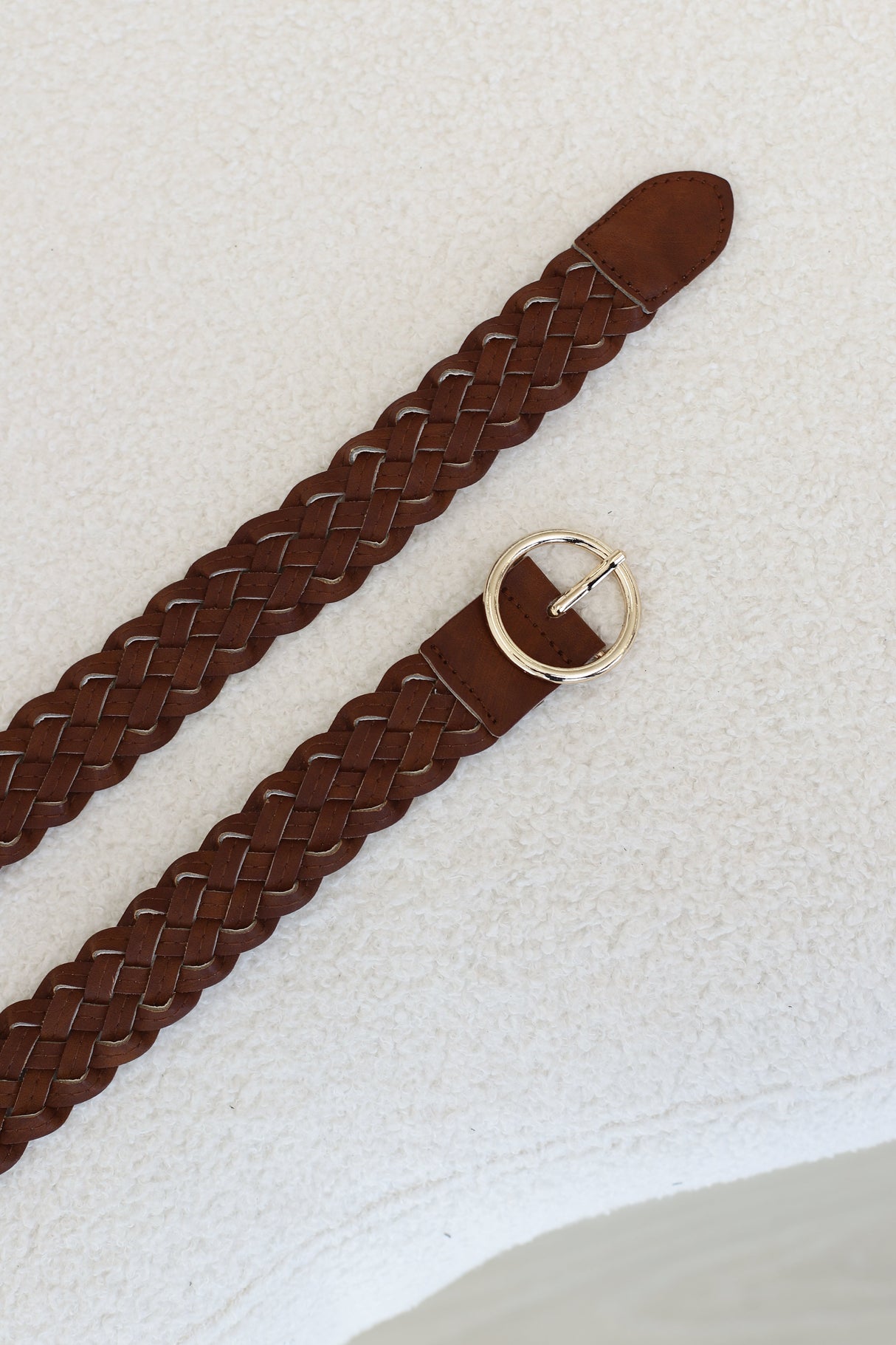Zane PU Leather Braided Gold Buckle Belt - Brown