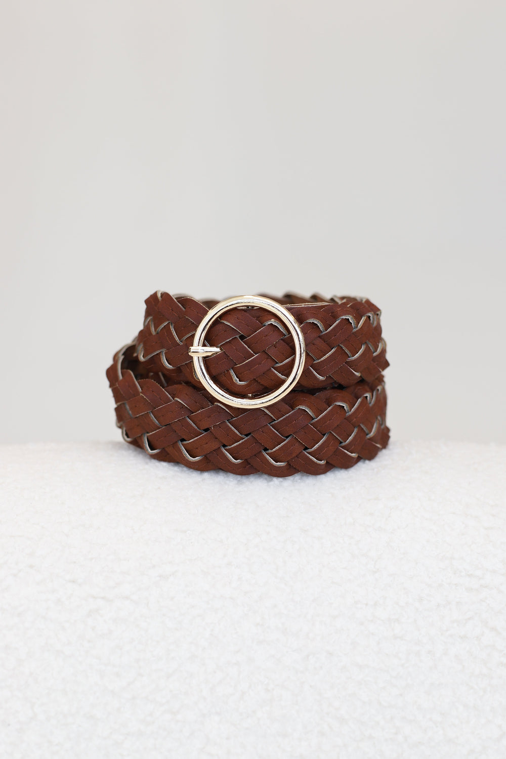 Zane PU Leather Braided Gold Buckle Belt - Brown