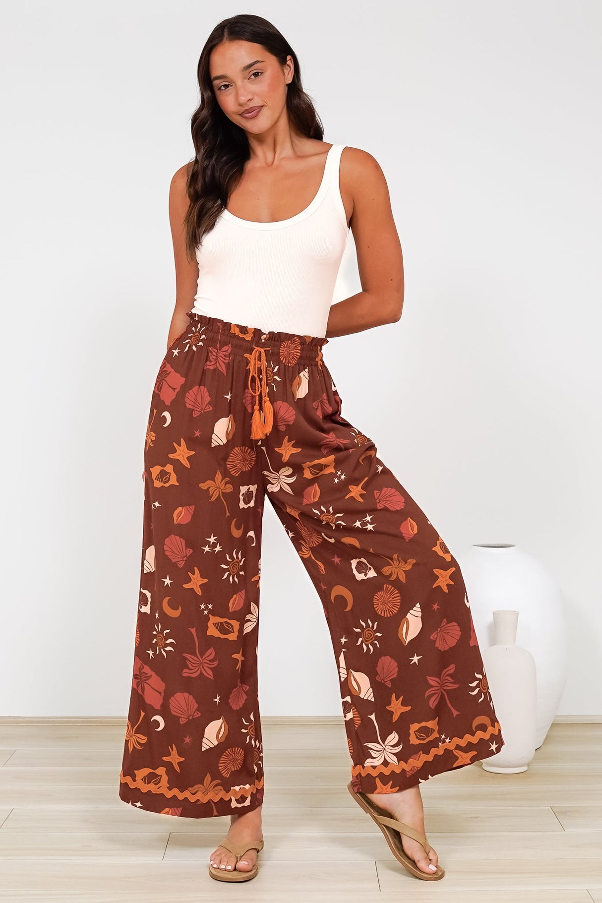 Zara Pants - Paper Bag High Waisted Wide Leg Pants in Celeste Print
