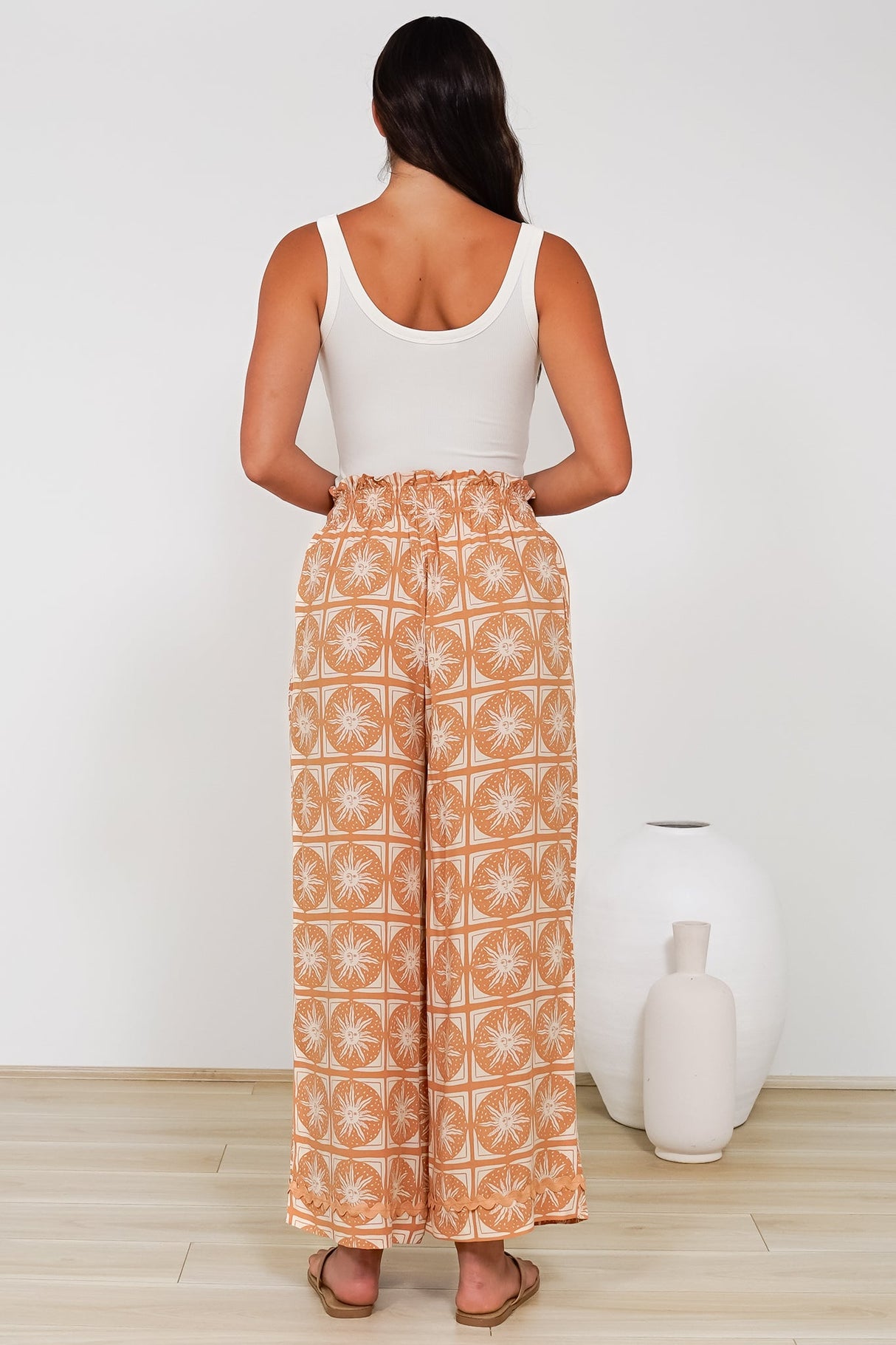 Zara Pants - Paper Bag High Waisted Wide Leg Pants in Solare Print