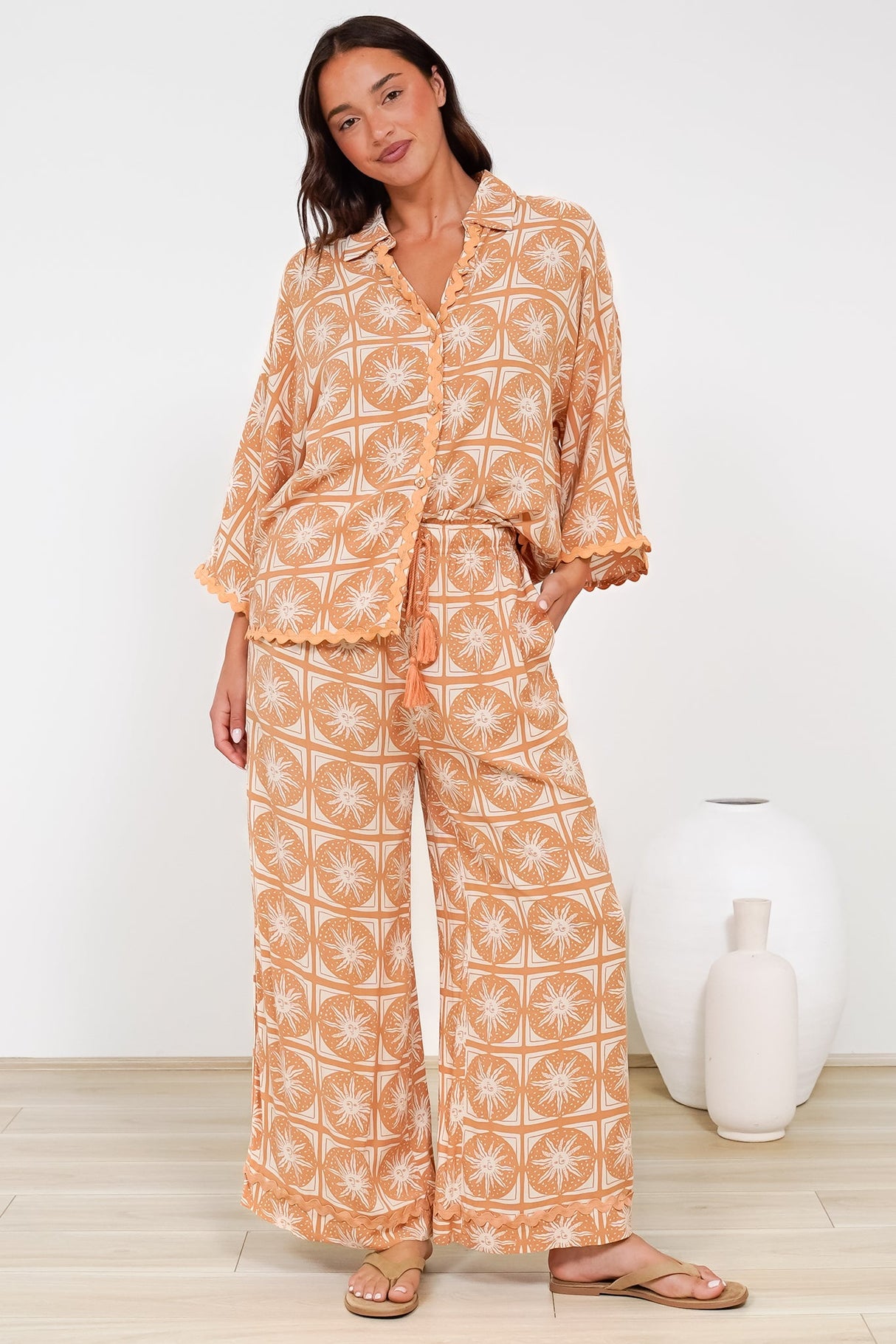 Zara Pants - Paper Bag High Waisted Wide Leg Pants in Solare Print