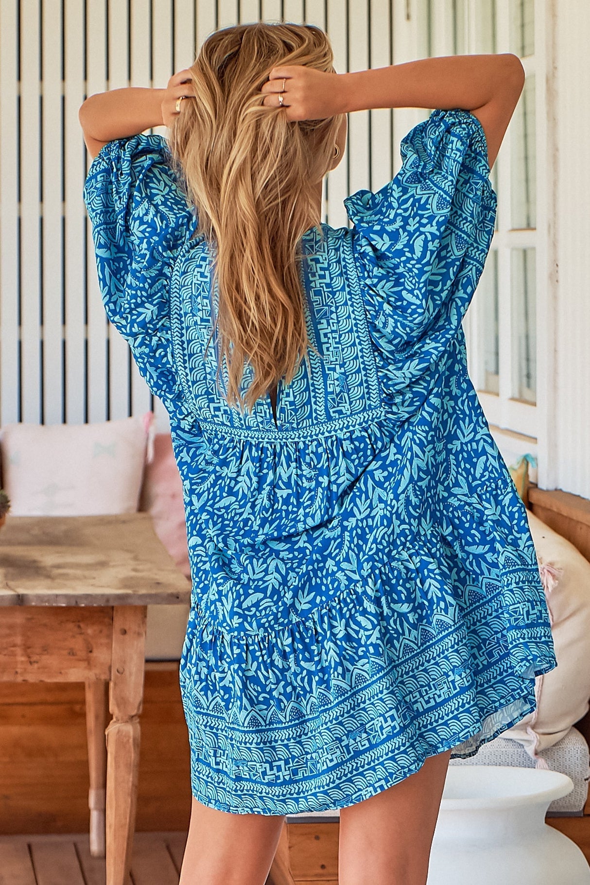 Zarina Mini Dress - Short Sleeve Smock Dress in Letty Print
