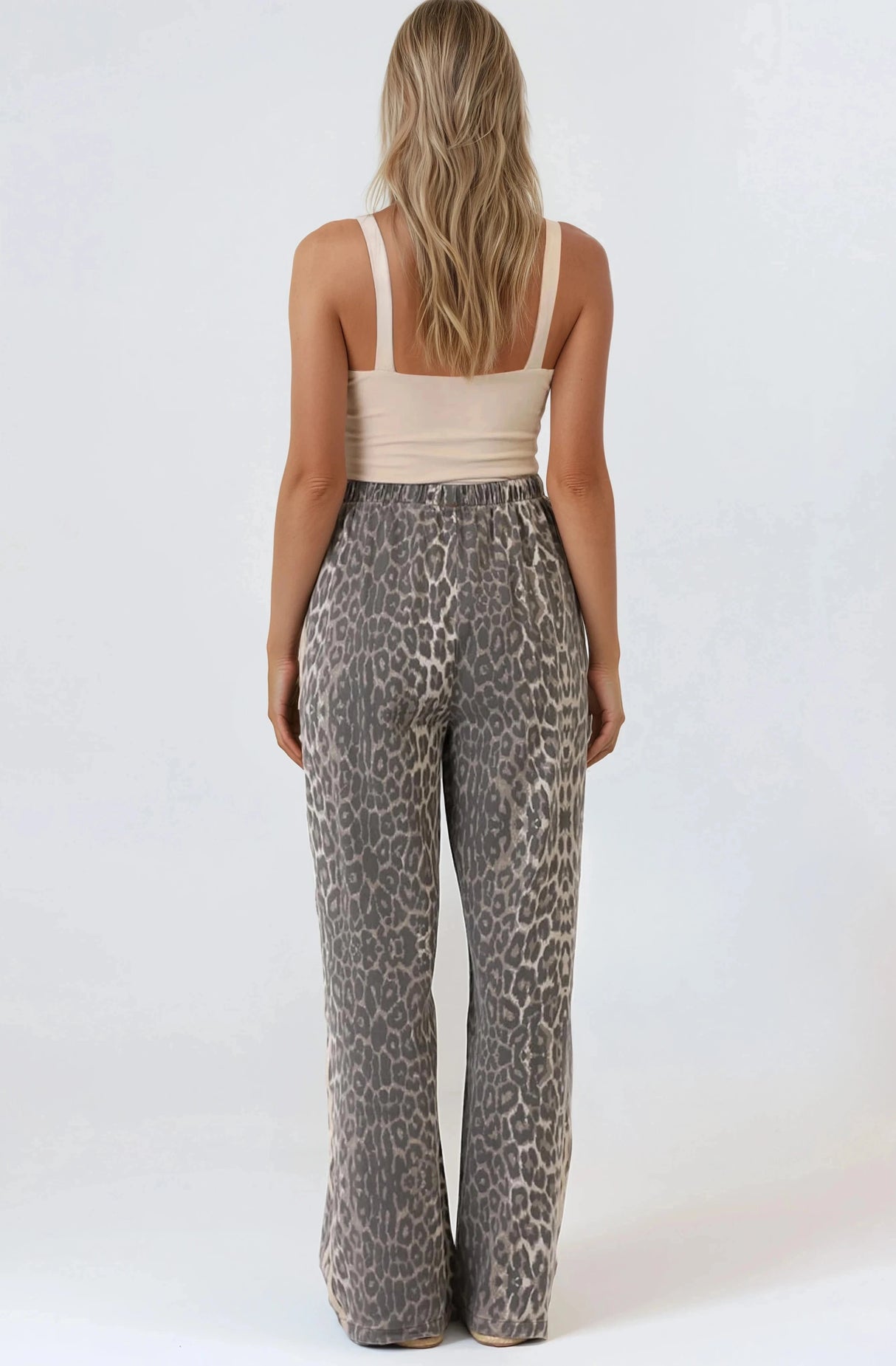 Zayne Pants - High Waisted Wide Leg Pants with Double Side Strip in Leopard Print