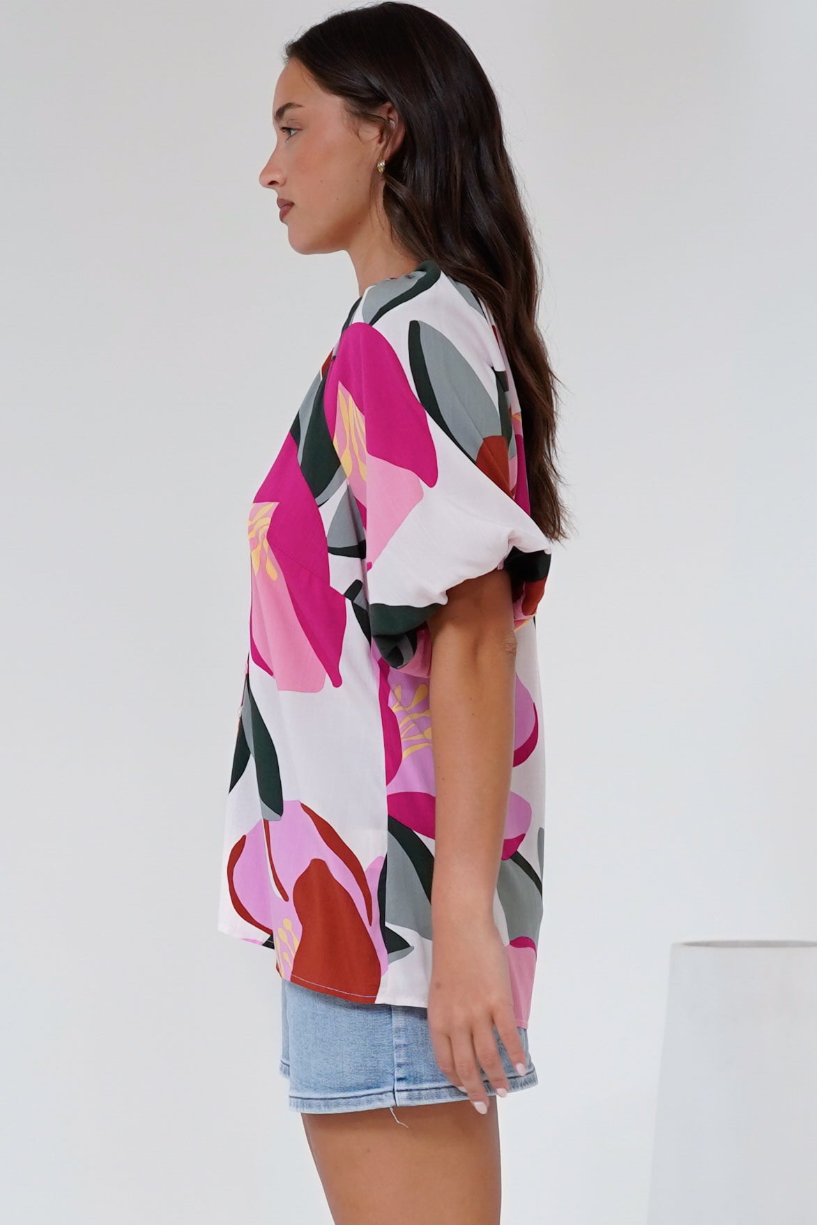 Zera Blouse - V Neck Button Down Blouse with 3/4 Sleeves in Perdita Print