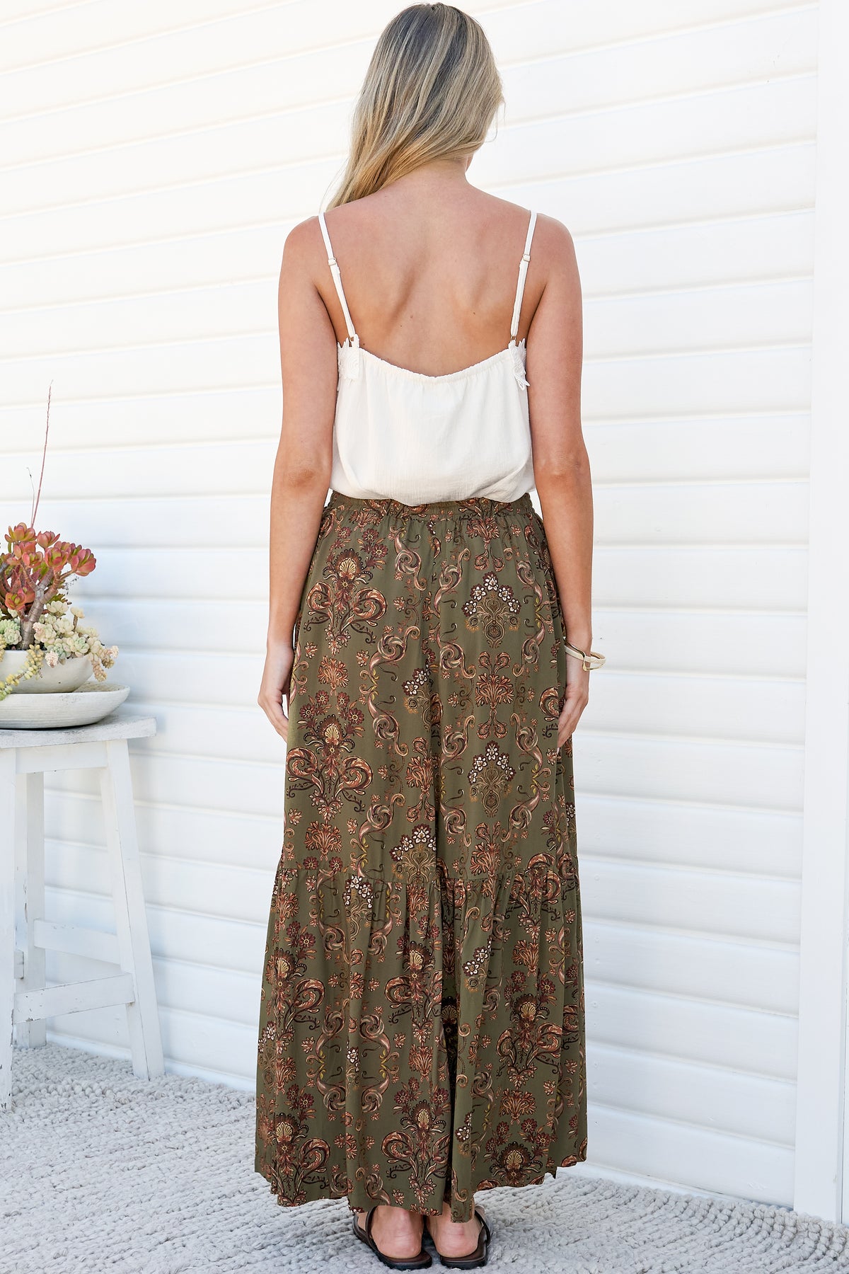 Zia Maxi Skirt - High Waisted Skirt with Tassel Waist Tie and Front Splits in Amani Print
