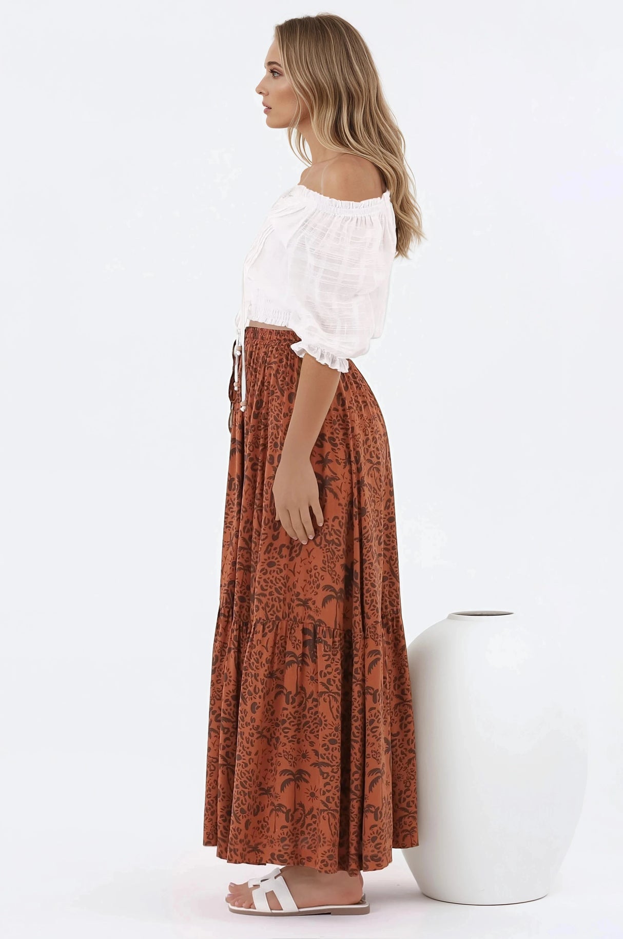 Zia Maxi Skirt - High Waisted Skirt with Front Splits in Ayana Print
