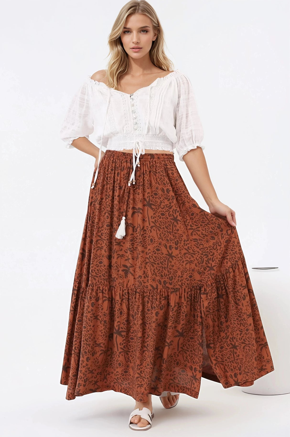 Zia Maxi Skirt - High Waisted Skirt with Front Splits in Ayana Print