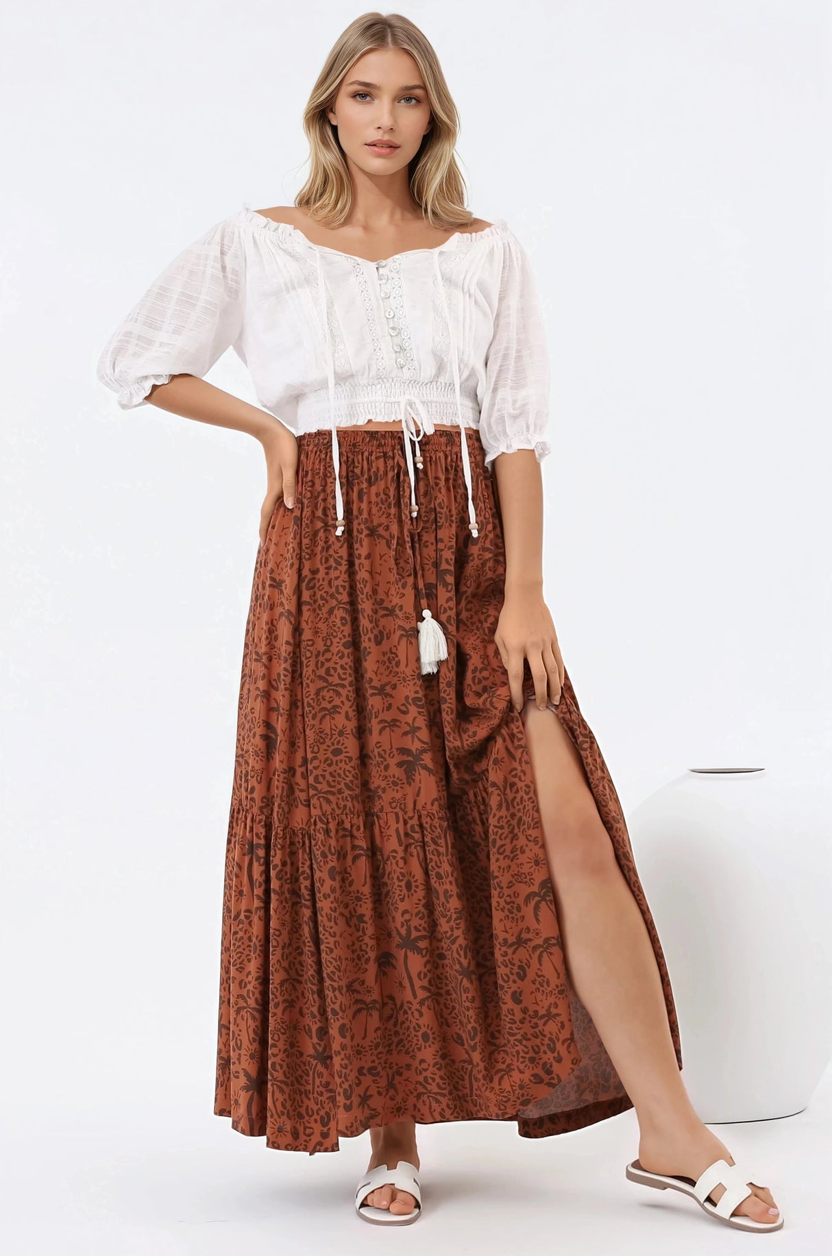 Zia Maxi Skirt - High Waisted Skirt with Front Splits in Ayana Print