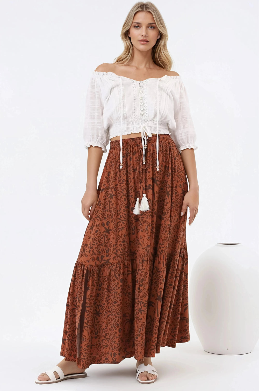 Zia Maxi Skirt - High Waisted Skirt with Front Splits in Ayana Print