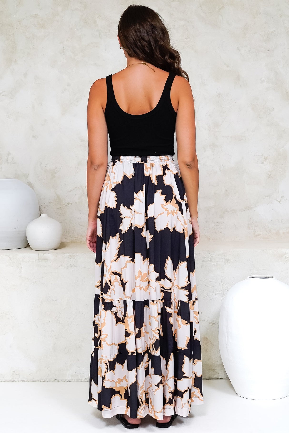 Zia Maxi Skirt - High Waisted Skirt with Tassel Waist Tie and Front Splits in Illaria Print
