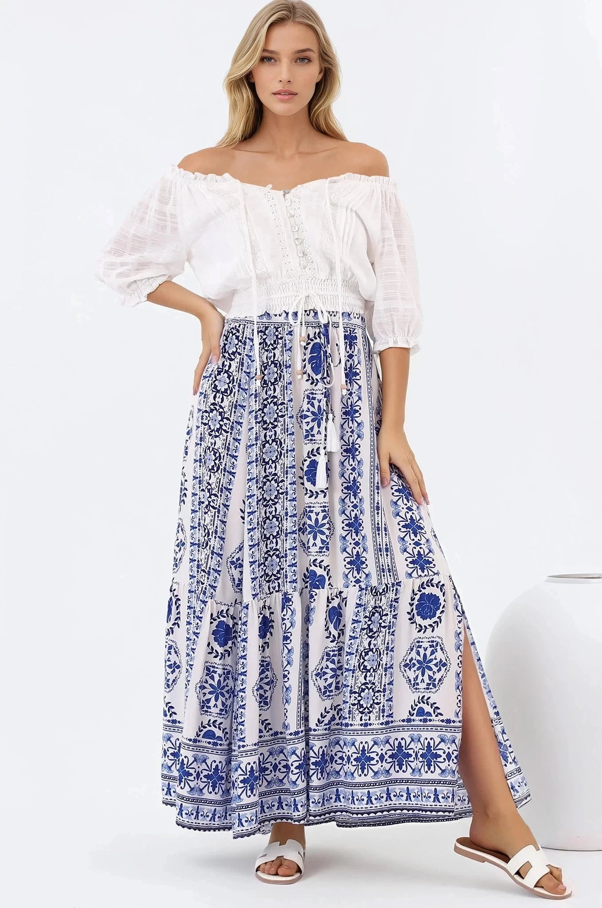 Zia Maxi Skirt - High Waisted Skirt with Front Splits in Kahula Print