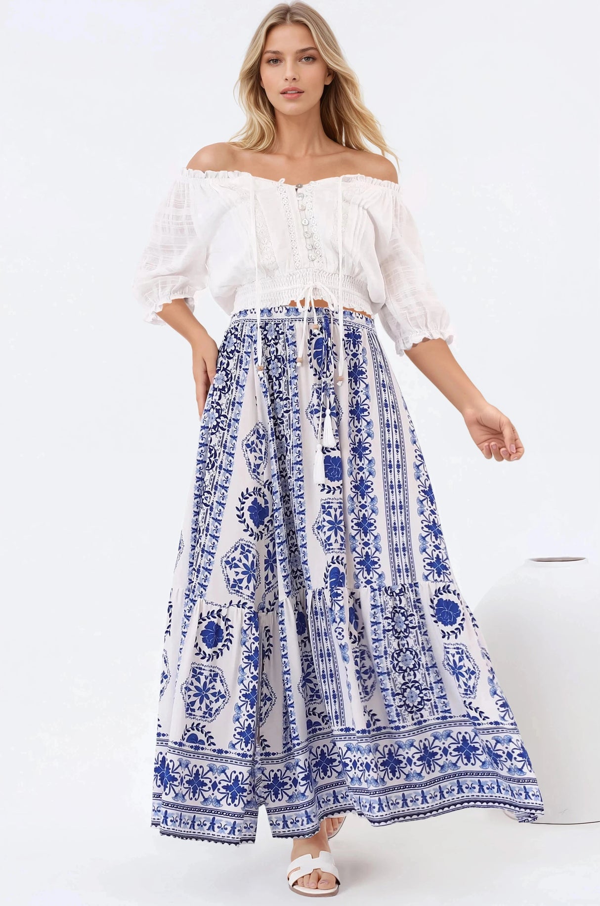 Zia Maxi Skirt - High Waisted Skirt with Front Splits in Kahula Print