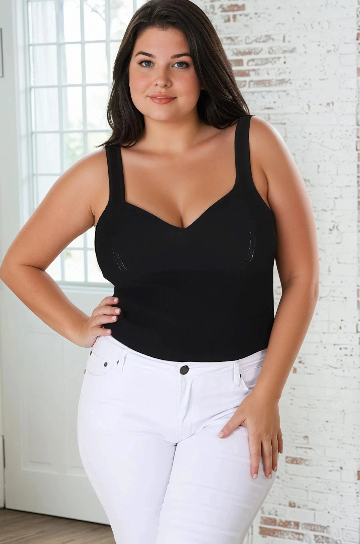 Zoey Ribbed Top - Sweetheart Neckline Ribbed Top in Black