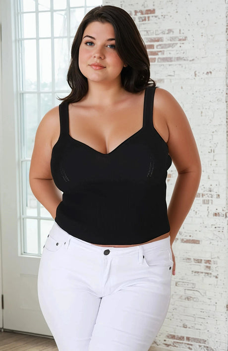 Zoey Ribbed Top - Sweetheart Neckline Ribbed Top in Black