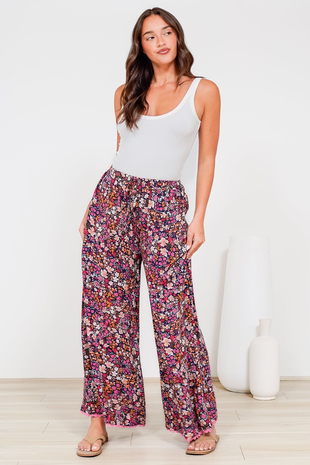 Zeolla Pants - High Waisted Wide Leg Pants in Zara Fields Print